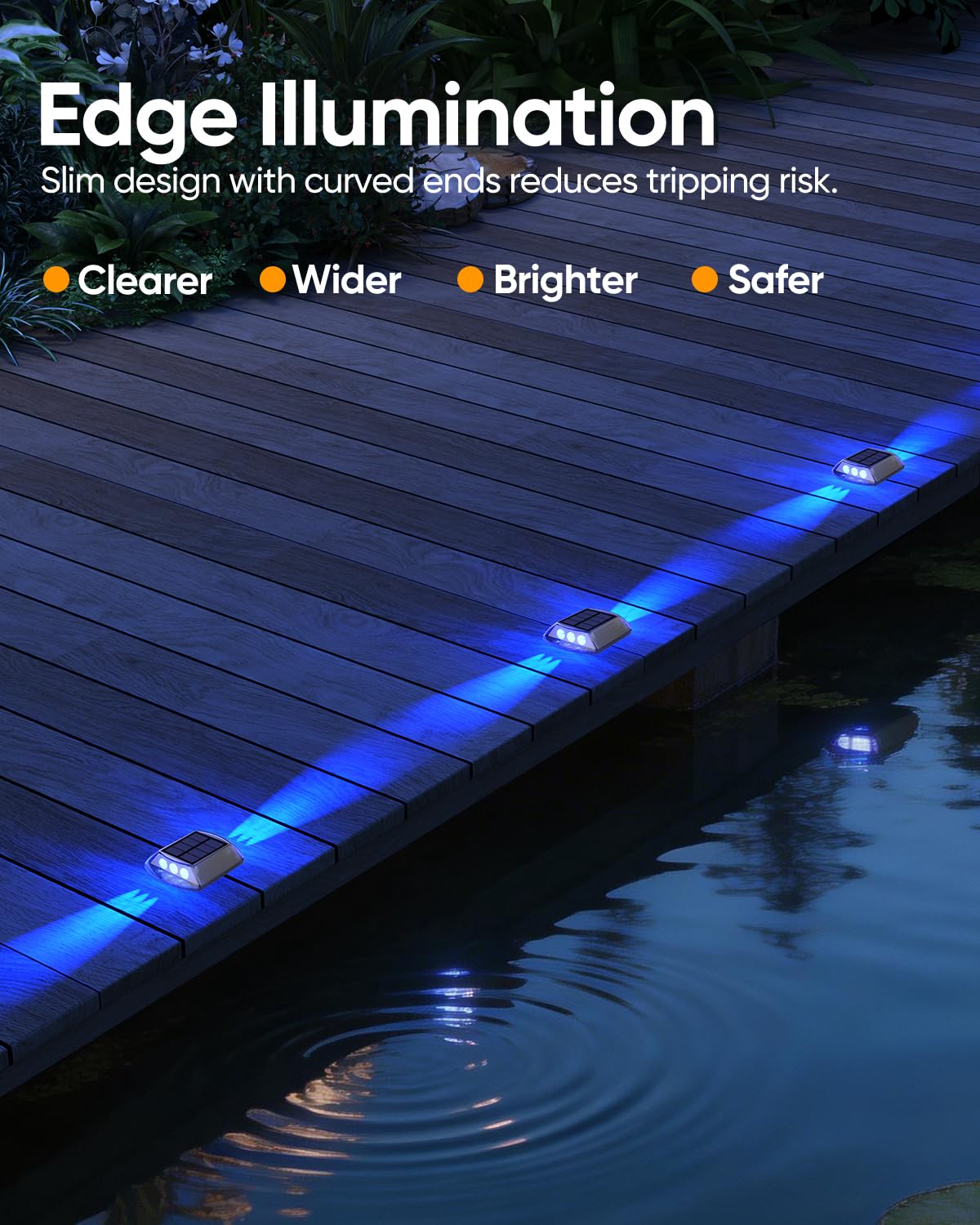 DetarZinLED Solar Driveway Lights Outdoor, 4 Pack IP68 Waterproof Dock Deck Lights Solar Powered, Stick on & Screw Blue Markers Light for Pathway, Walkway, Sidewalk, Patio, Pool Deck, Garage Entrance