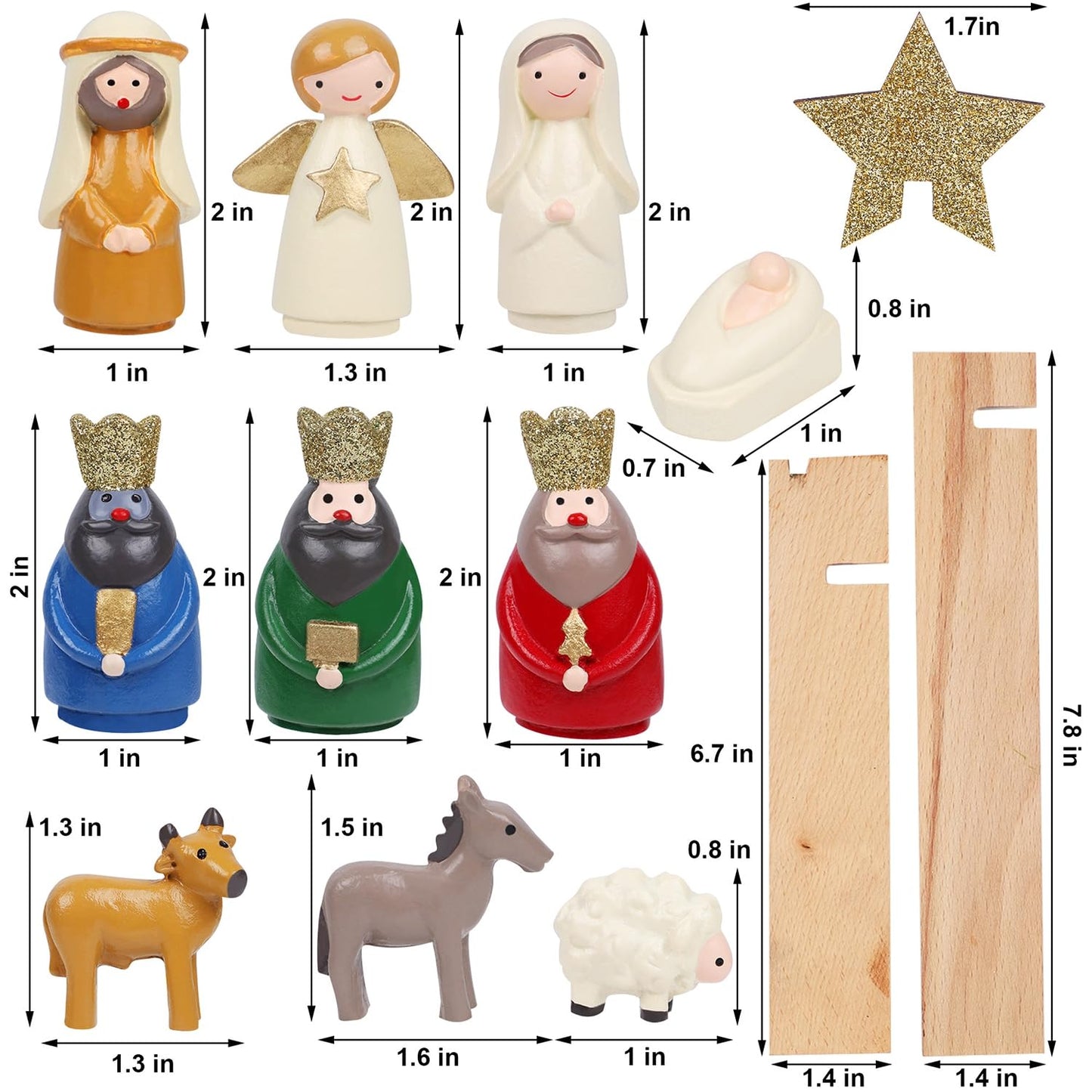 Juegoal Christmas Nativity Sets, Set of 11 Mini Nativity Scene Resin Figurines, Xmas Holy Family Cute Table Ornaments, Religious Holiday Collection Gifts, Baby Jesus Nativity Mantle Shelf Decor