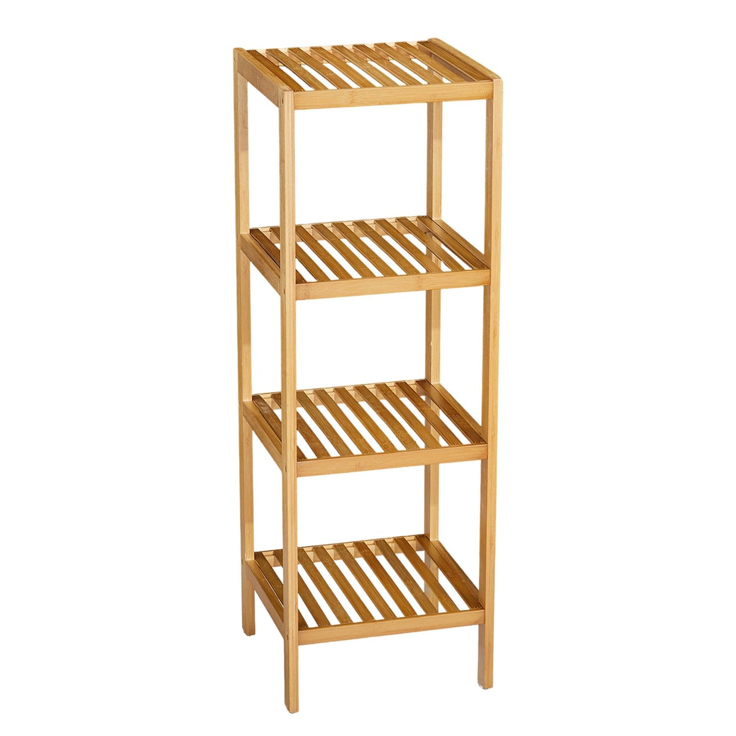 Garvee 4-Tier Bamboo Shelf Narrow Bathroom Shelf with Slatted Shelves Natural Wood Plant Stand Standing Towel Rack Corner Rack for Bathroom Entryway Bedroom Kitchen Sunroom