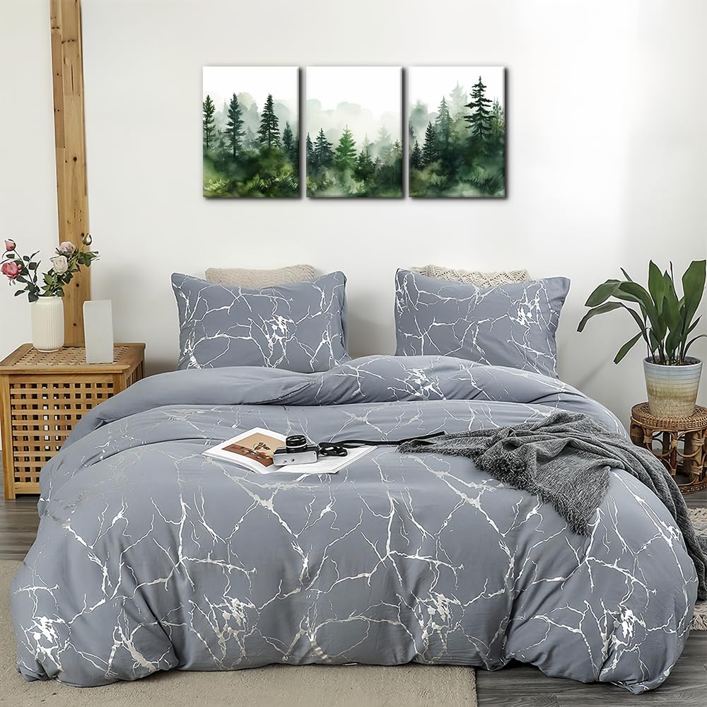 Pacimo 3 Pieces Canvas Wall Art Print Misty Forest Green Nature Mountain Painting Wall Decor for Living Room Home Decoration Natural Landscape Gallery Wrapped Posters and Prints - 12"x16"x3