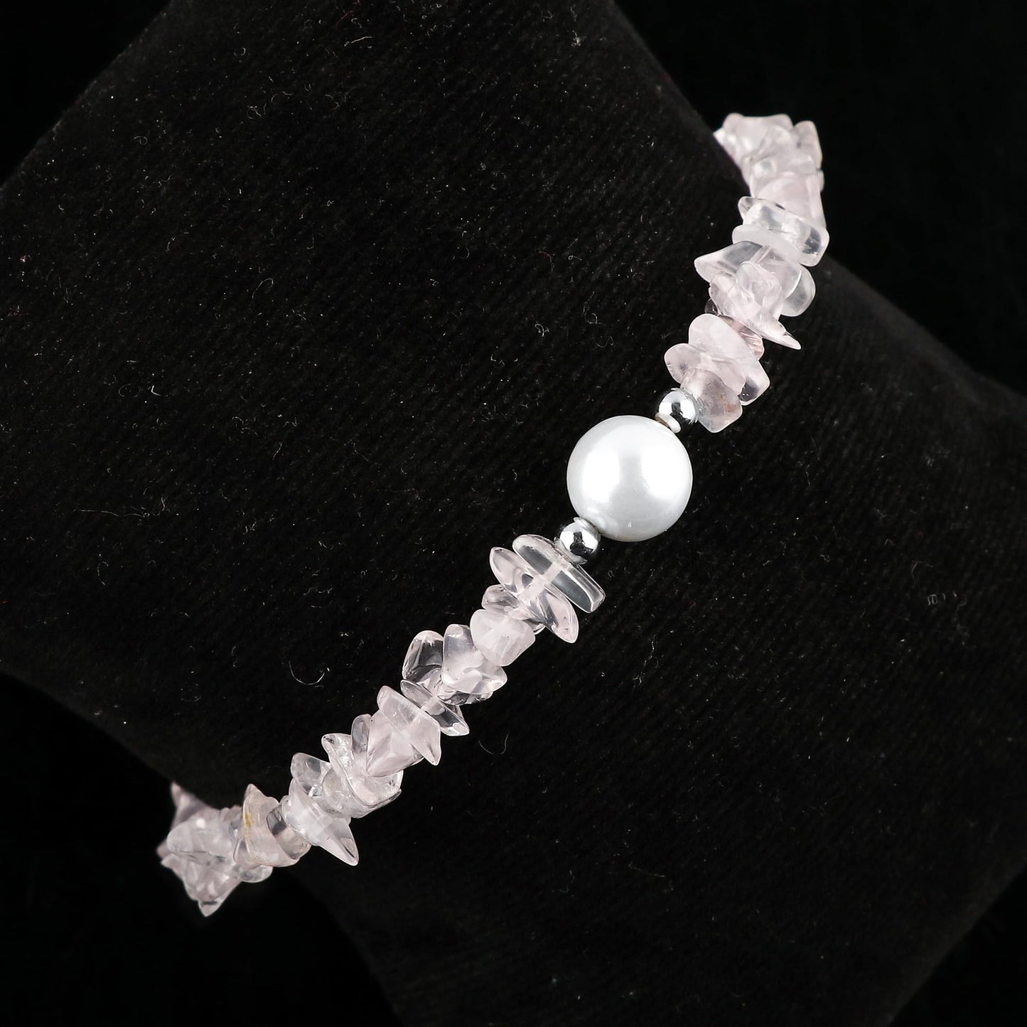 CRYSTALIS Natural Rose Quartz Beads Slider Bolo Bracelet with Elegant Pearl, High Grade Nuggets Crystal, Chakra Healing Gemstone, Gift Giving Women Jewelry, 925 Sterling Silver Slider 10 inch
