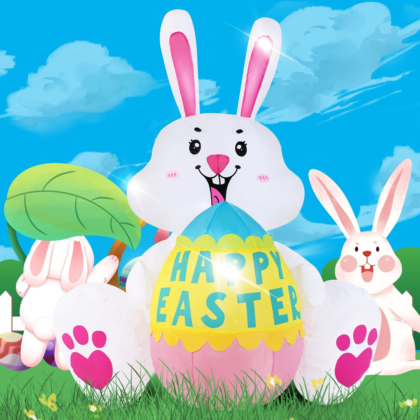 GIFTFIND 3.6FT Easter Inflatables Bunny with Egg - Brighter LED Lights, Quick Inflation Outdoor Yard Decoration, Holiday Inflatable for Patio Garden Lawn, Cute Ear Bunny Rabbit Gifts