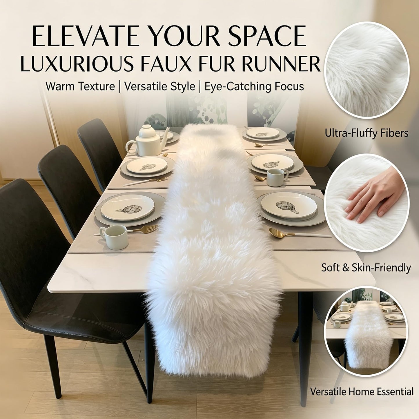 Table Runner,Christmas Fur Table Runner for Party Birthday Friendsgiving Wedding Dinning White Fur Table,Faux Fur Runner for Table(White, 12x60 Inch)