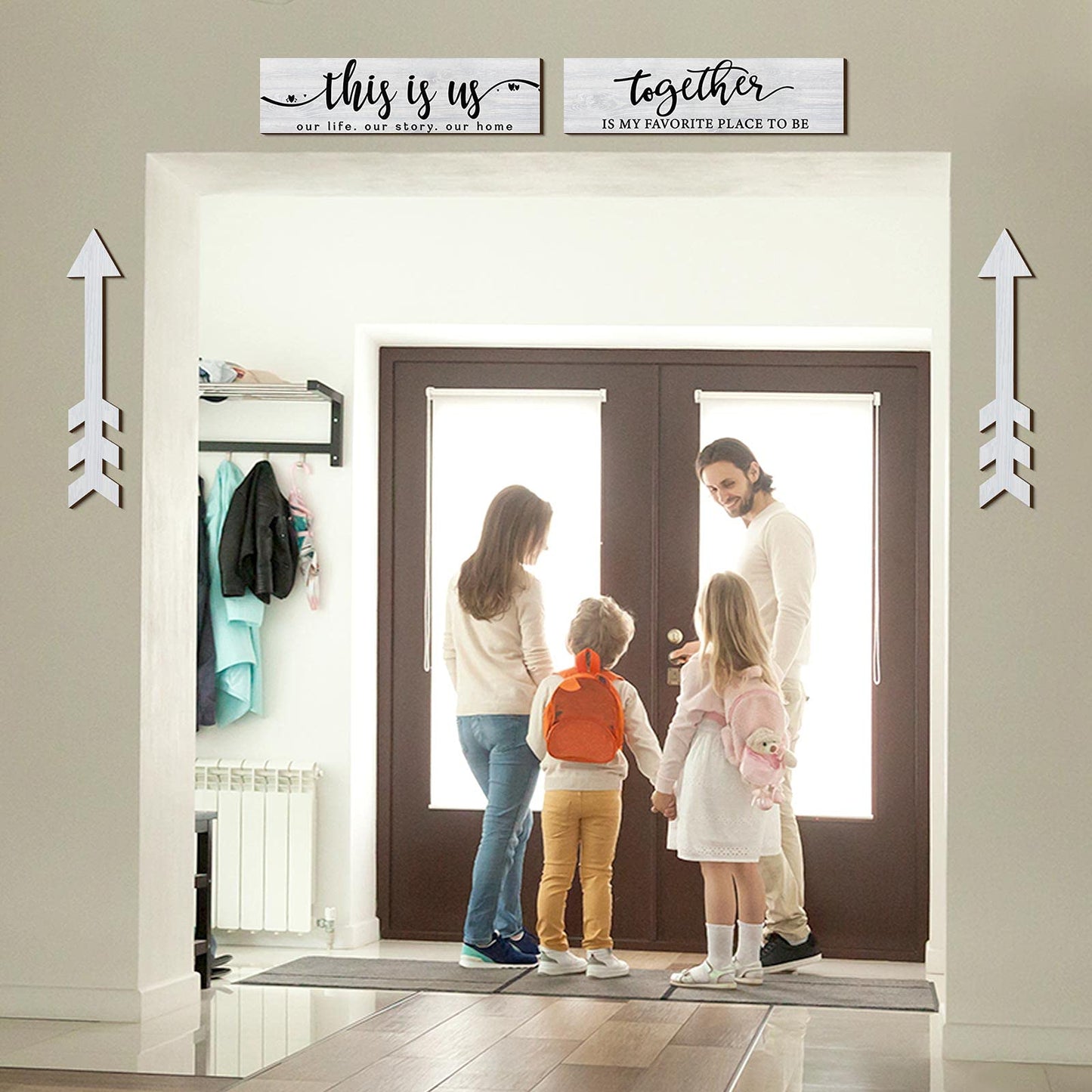 Jetec 4 Pcs Wooden Arrow Wall Decor This Is Us Our Life Rustic Family Signs for Home Wall Decor Home Wooden Hanging Sign for Farmhouse Living Room, 15 x 4 x 0.2 Inch(White)