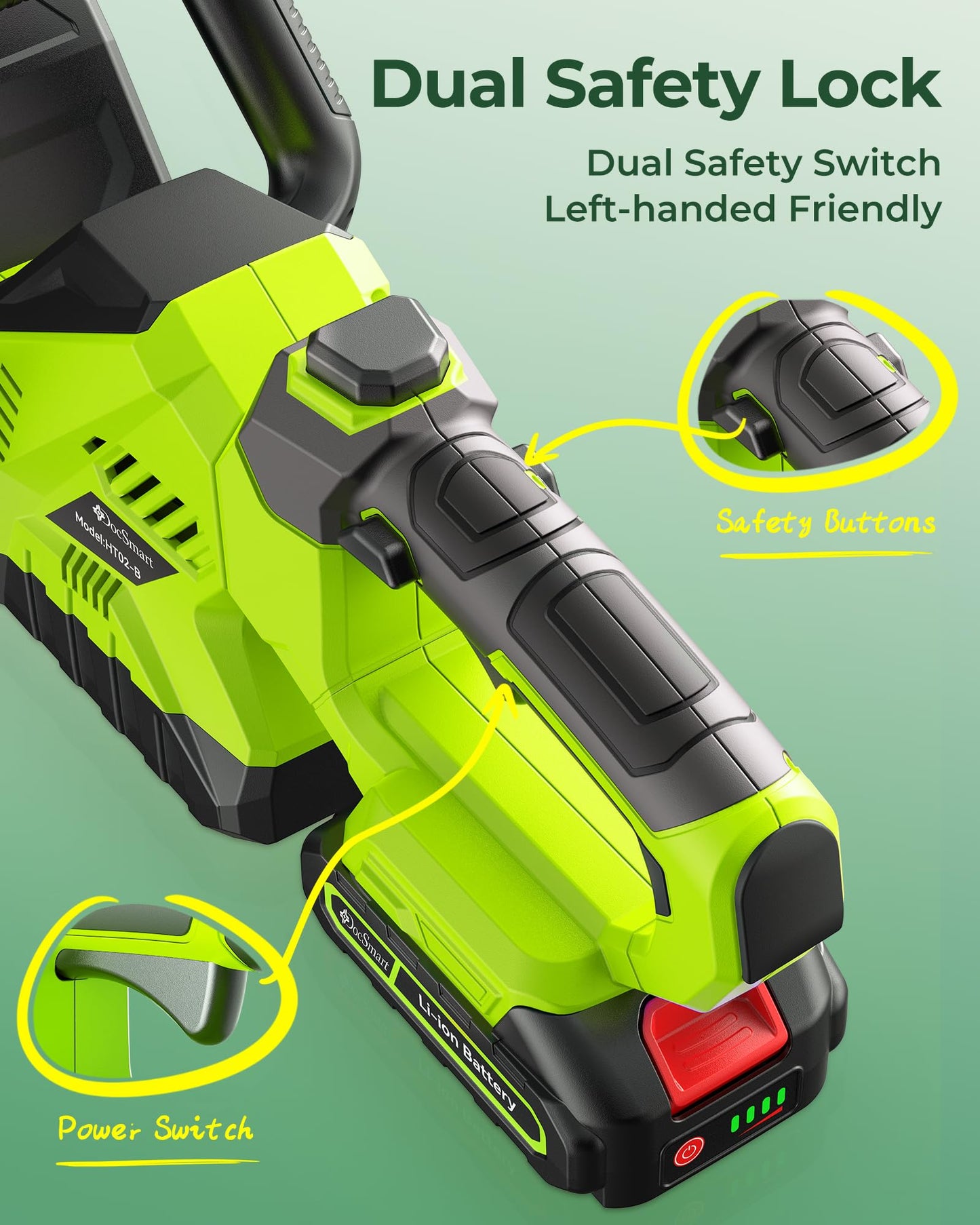 20'' Hedge Trimmer Cordless with Battery, 3000RPM Electric Handheld Bush Clipper with 2pcs 2000mAh Rechargeable Batteries, 180° Rotatable Head, 2/3'' Blade Gap Green, Gifts for Men Dad Father