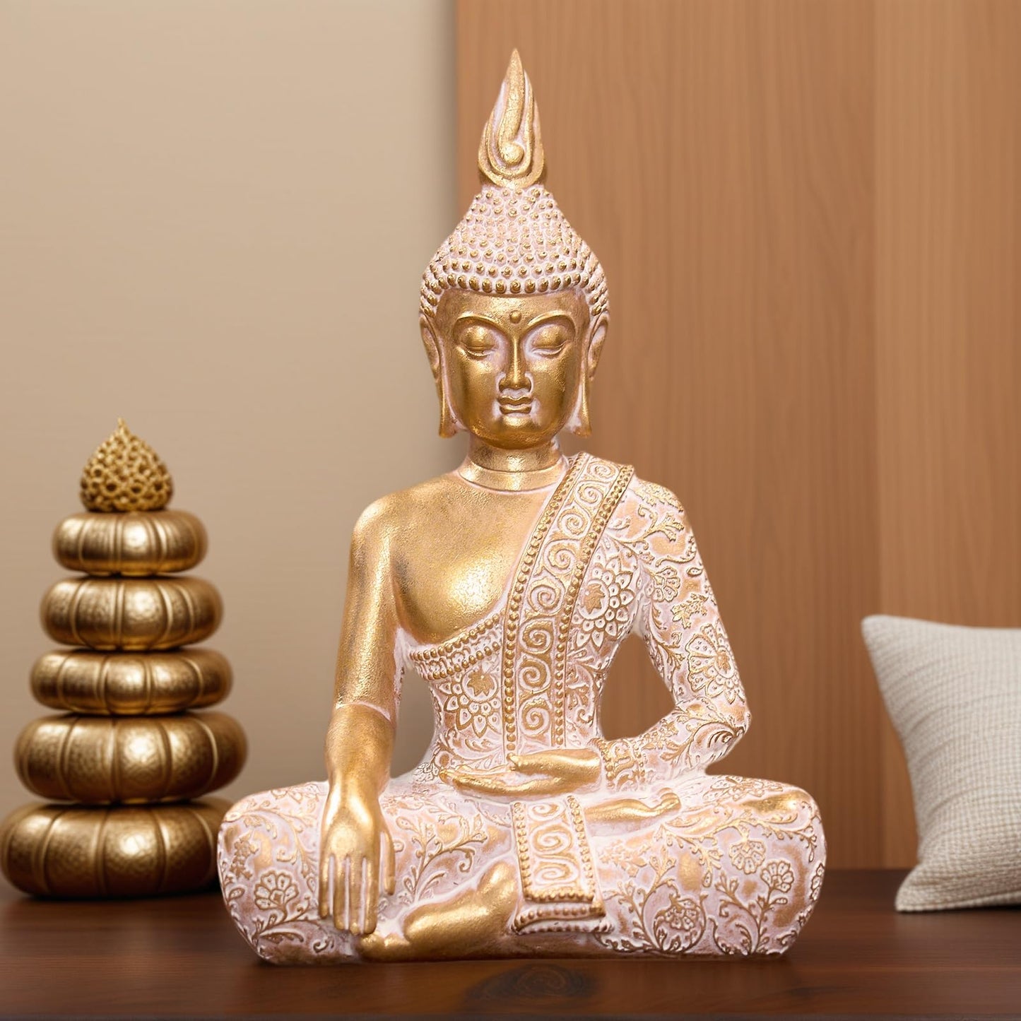 Swaite Golden Resin Buddha Statue7.87 Inch Serene Spiritual Art Piece, for Office Altar Collection to Enhance Focus & Mindfulness