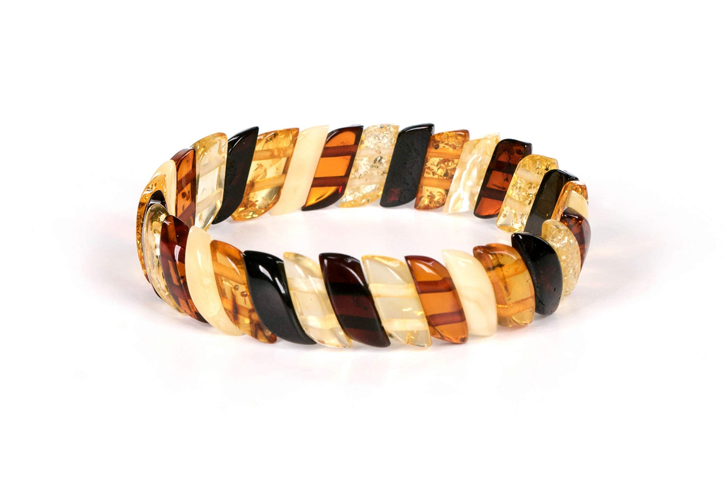 AMBERAGE Baltic Amber Stretch Bracelet for Women - Genuine Handmade Jewelry with Polished Multi-Colored Amber Beads - Elegant Elastic Bracelet Gift from Lithuania with Certificate of Authenticity