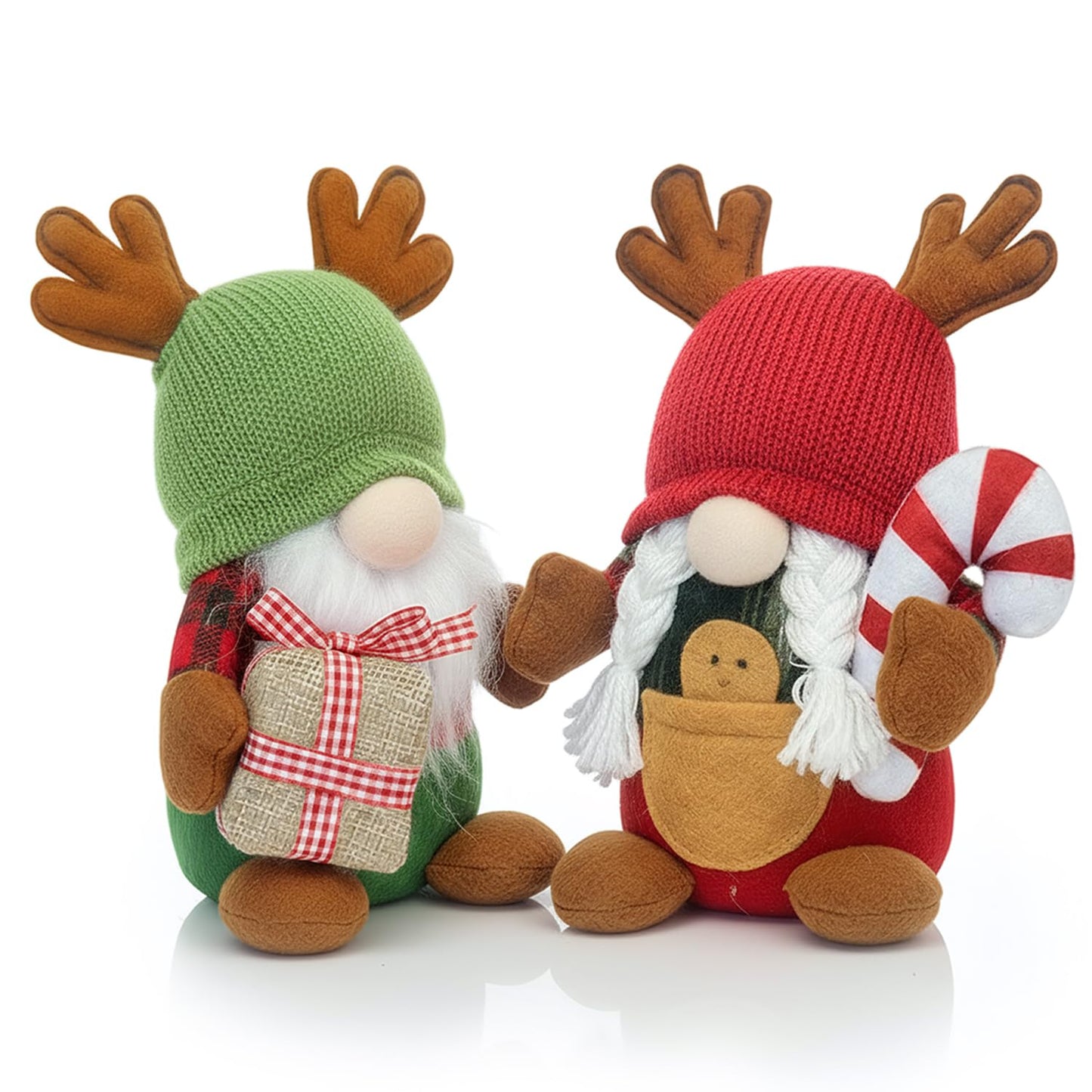 YOMEIA 2PCS Christmas Gnomes Plush Decorations, Set of 2 – Scandinavian Tomte Elf Gnomes with Gift & Candy Cane, Swedish Nordic Holiday Home Decor for Xmas