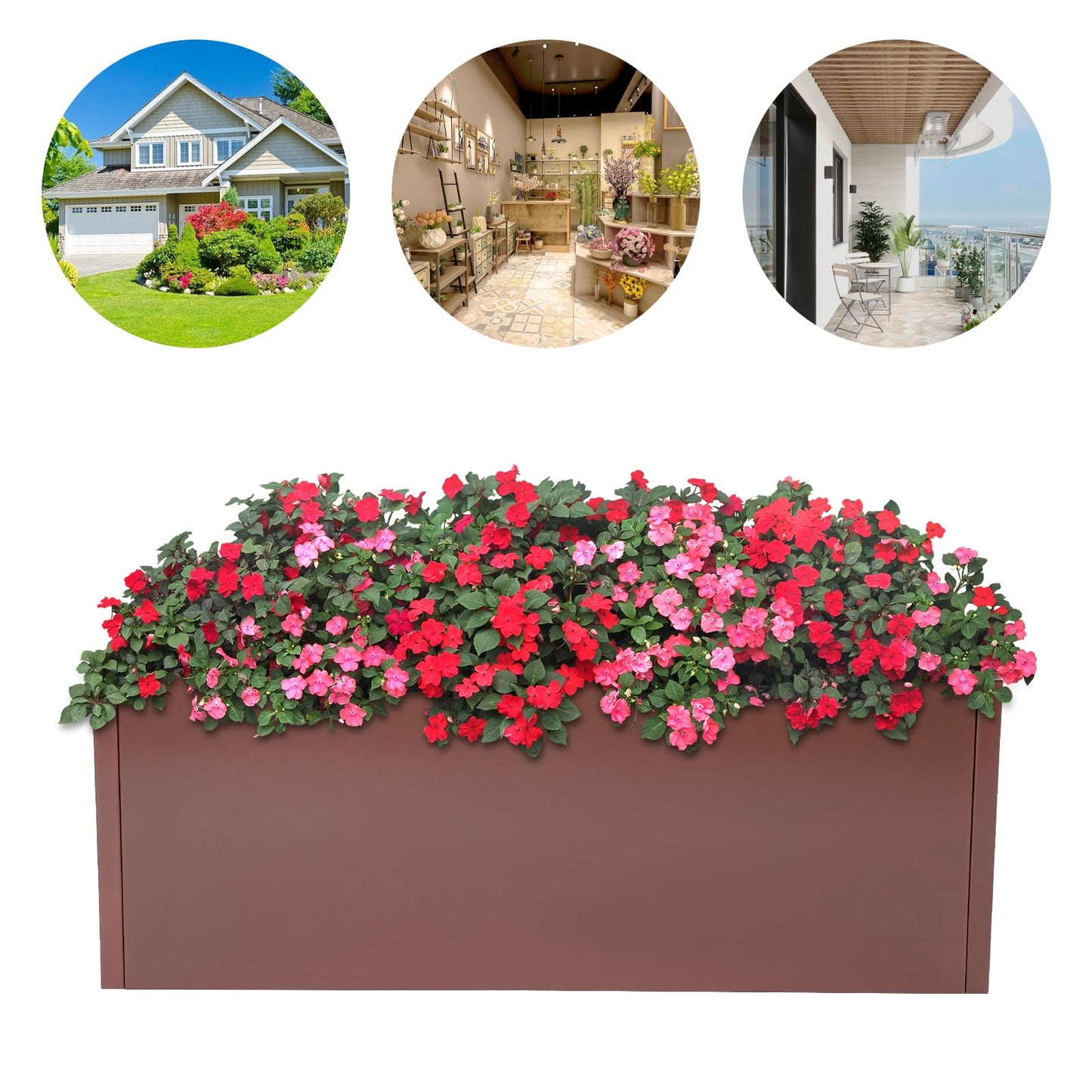 Ginelm 38”L x 15”W x 15”H Metal Long Planter Box for Outdoor Plants Large Rectangular Planter Boxs Spliced Flower Pot for Flowers Garden