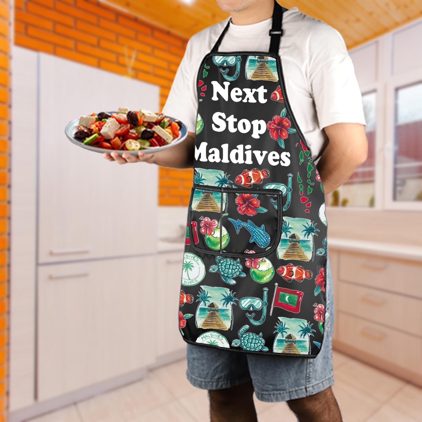JXGZSO Maldives Symbols Souvenir Gift Maldives Vacation Kitchen Cooking Apron With Pocket