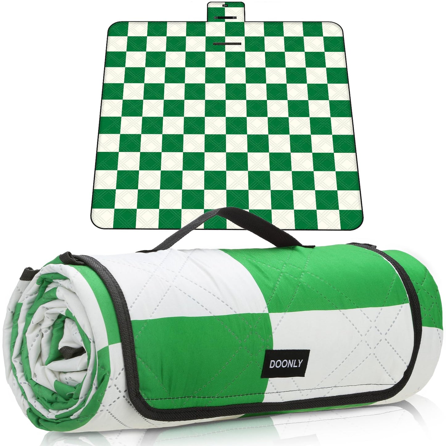 Doonly Picnic Blanket, 78" x 78" Large Waterproof Sandproof Beach Blanket, Foldable Outdoor Blanket Gingham Picnic Mat for Beach, Camping, Park, Grass, Lawn, Travel (Green)