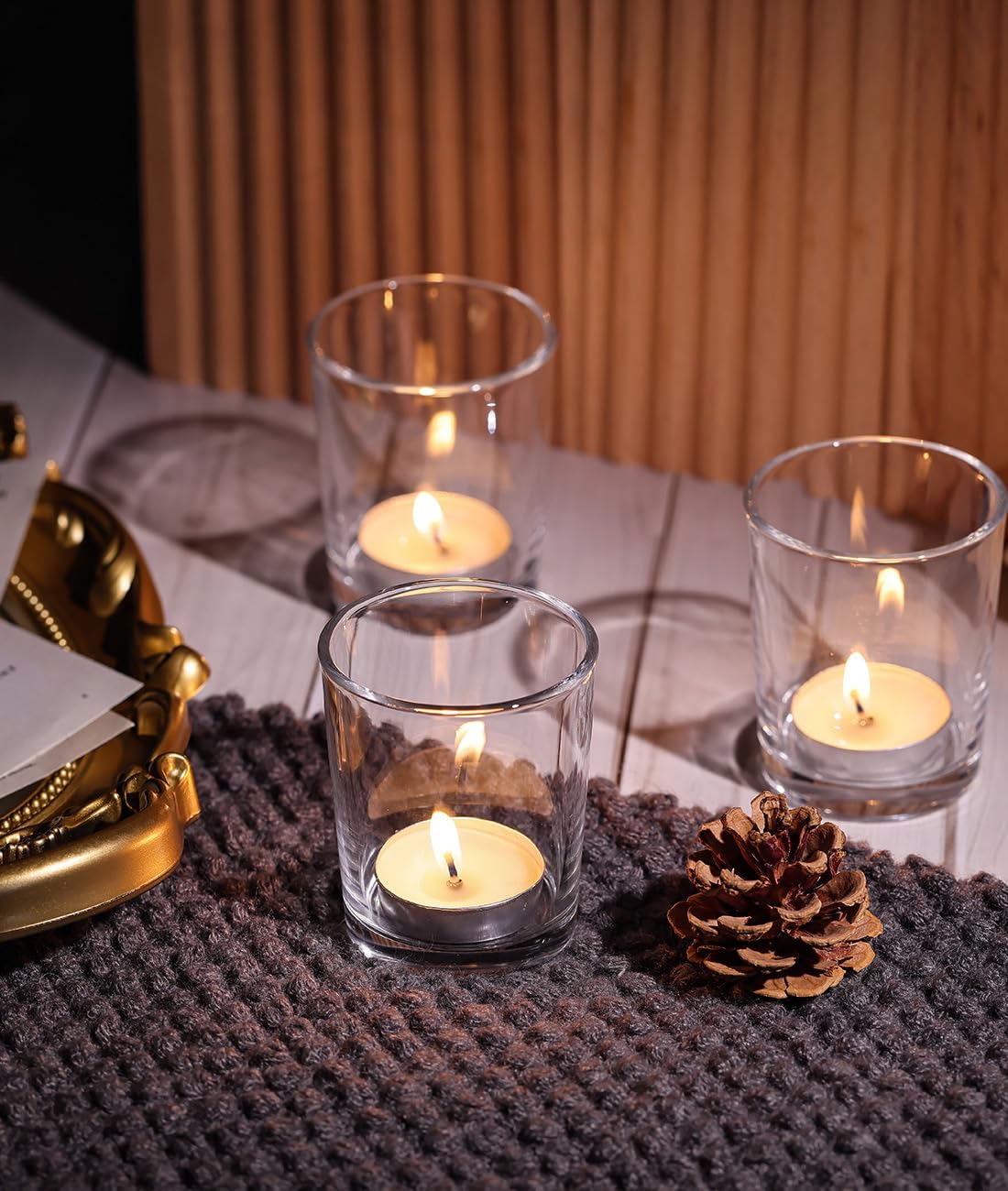Letine 36-Pack Votive Candle Holders - Clear Glass Tea Light Holders - Glass Votive Candle Holder Bulk for Wedding Centerpieces/Home Table Decor/Propose/Christmas and Spring Party Decor
