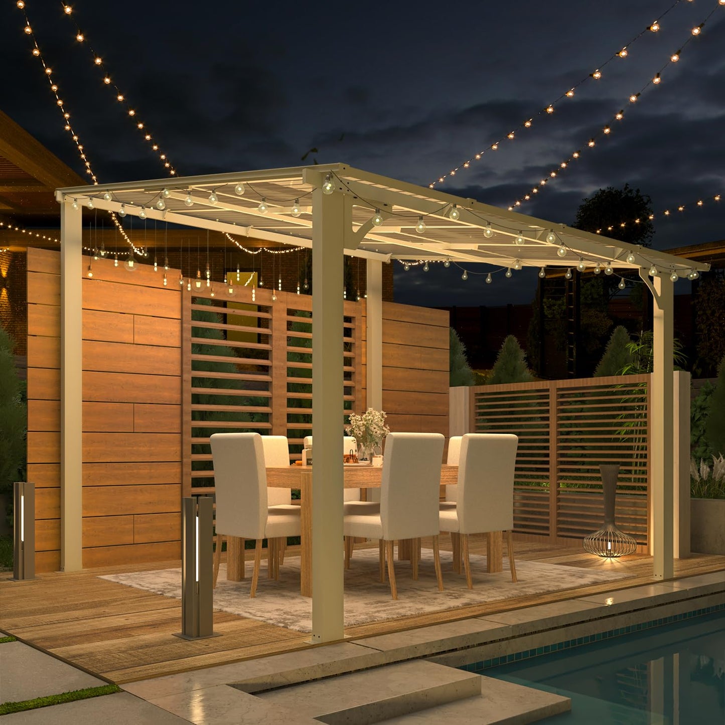 AECOJOY 8' x 8' White Gazebo Outdoor Pergola for Patio, Small Wall-Mounted Hard Top Lean to Metal Gazebo Shelter Pergolas and Gazebos Clearance with Patio Roof, Heavy Duty Awnings for Backyard