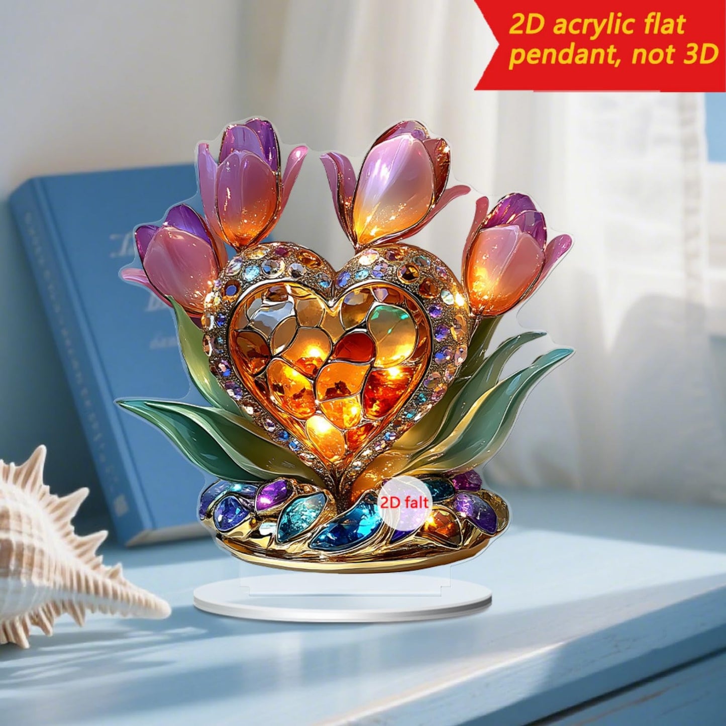 Xanorrg Miniature Acrylic Crystal Bouquet 2D Printing Desk Display Decoration for Bookshelves Tabletop Decoration Ornament Miniature Table Display