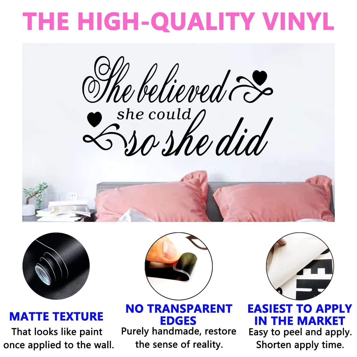 Wall Decals for Women, She Believed She Could so She Did Wall Art, Bedroom Quotes Inspirational Girls Woman Family Living Room Office Gym kitchen Bathroom, Ladies Boss Work Yoga Sports Running Dance Positive, Beauty Salon Make Up Store Sayings Words Life