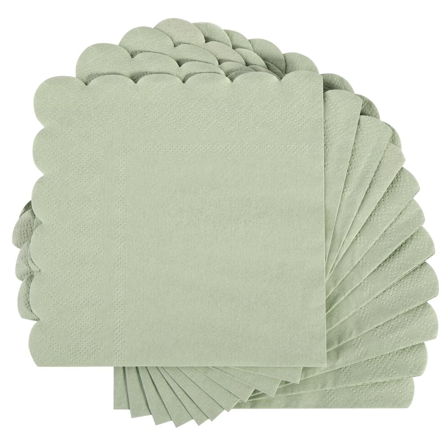 100 Pcs Cocktail Napkins, 2-Ply 5 x 5 Inches Disposable Scalloped Napkins, Thick Premium Dessert Napkins for Party, Wedding, Dinner, Birthday, Anniversary, Festival (Sage Green)