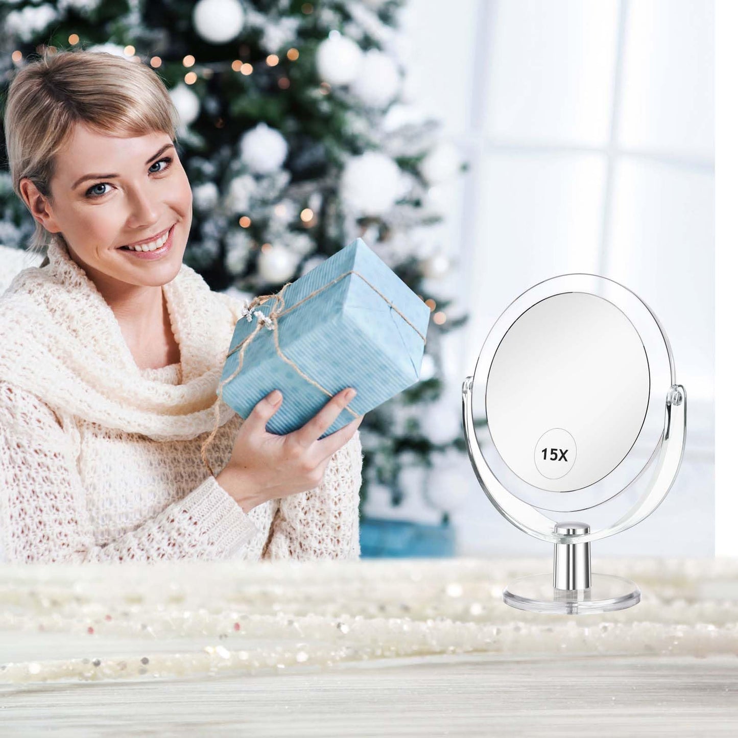 CLSEVXY Vanity Makeup Mirror with Stand, 1X/15X Magnification Double Sided 360 Degree Swivel, Portable Table Desk Counter top Magnifying Mirror, Tabletop Mirror for Bedroom or Dorm Room, 6.25 Inch
