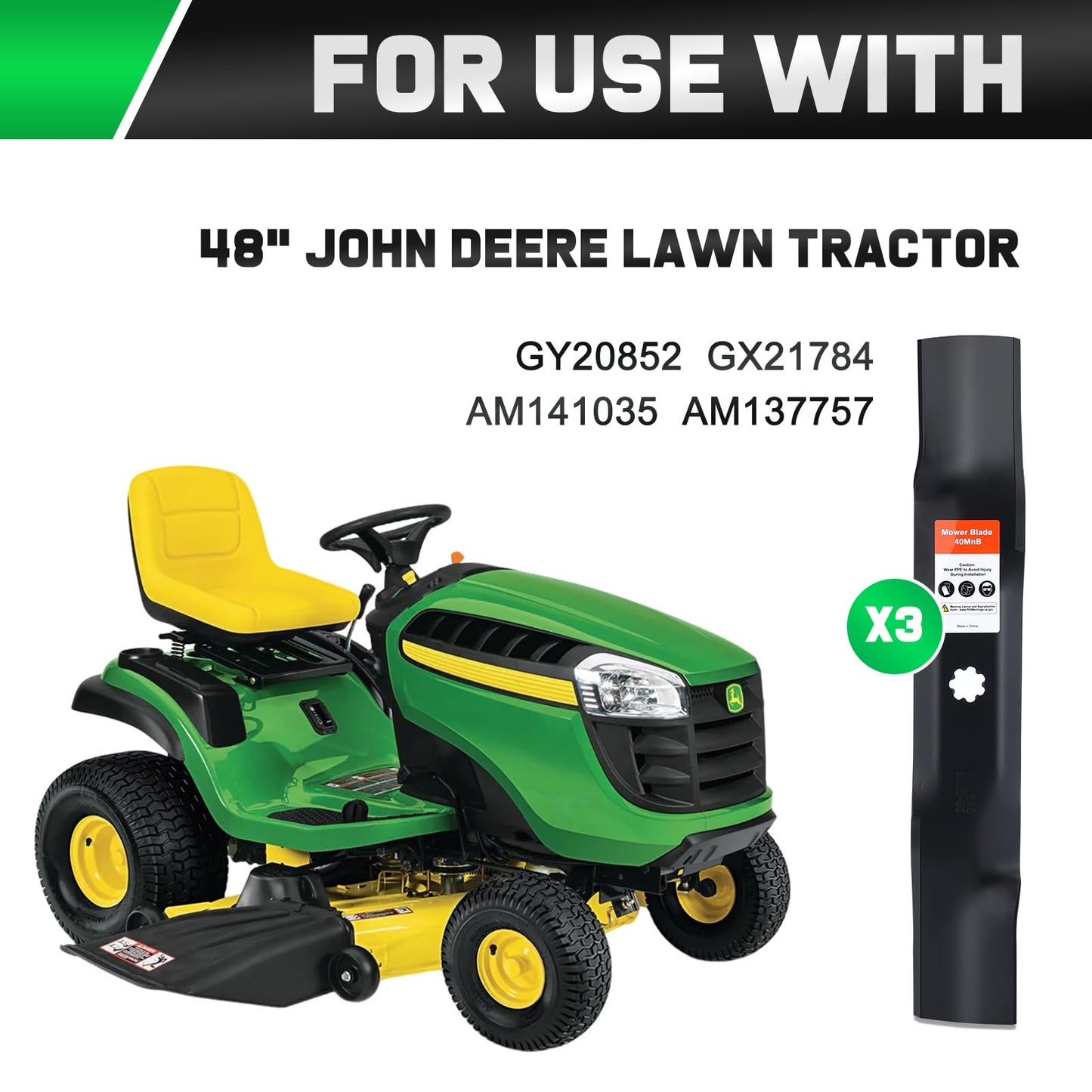 Grasscool GY20852 Mulching Blades with 7 Star Mounting Pattern for John D-eere 48 inch Deck Mower E140 D140 D160 E160 E170 E150 LA145 LA140 48" Zero Turn Lawn Tractor Replace GX21784