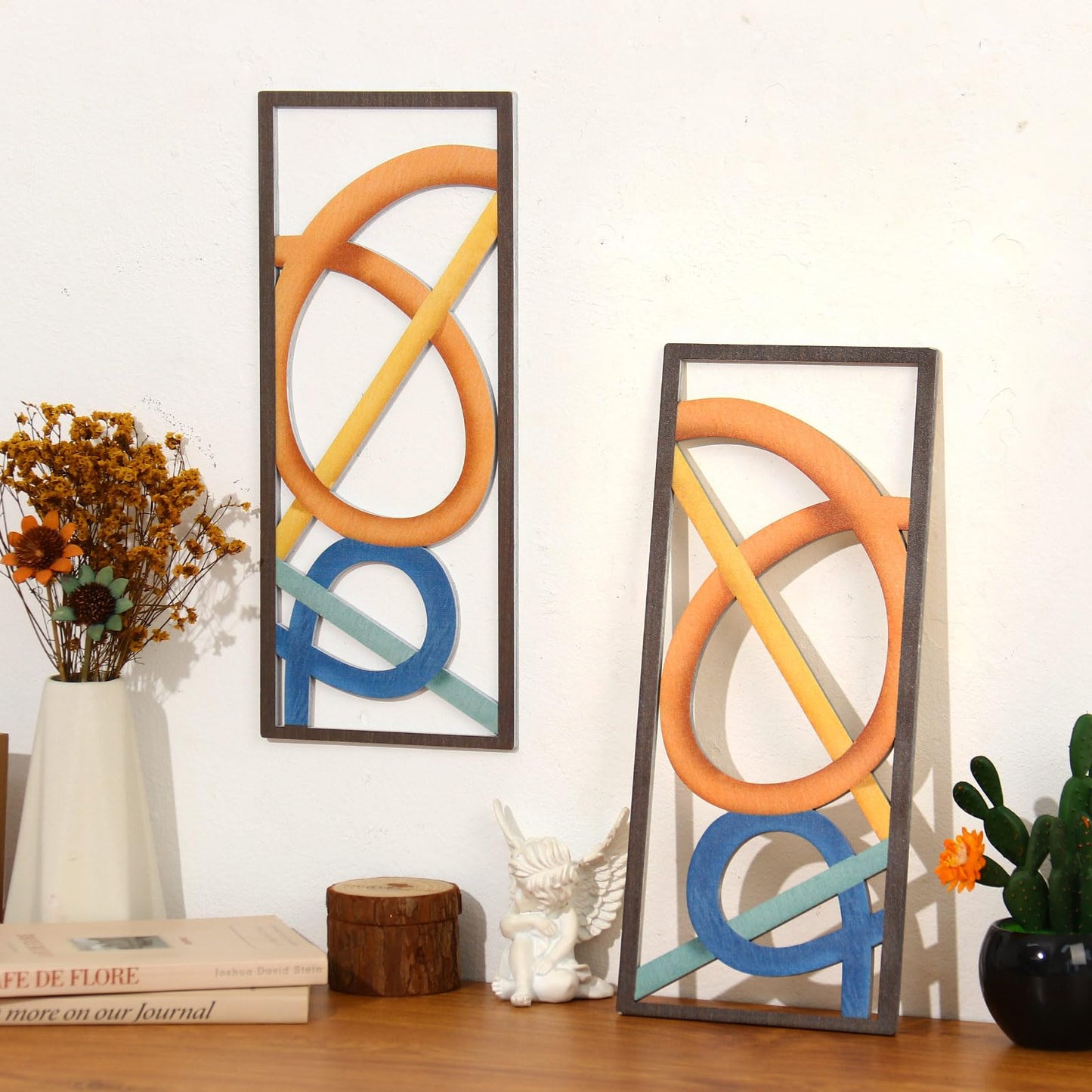Zzbakress 2 Pcs Mid Century Modern Decor Wooden Geometric Wall Art Abstract Wall Decor Art Elegant Wall Decor for Home Living Room Bedroom