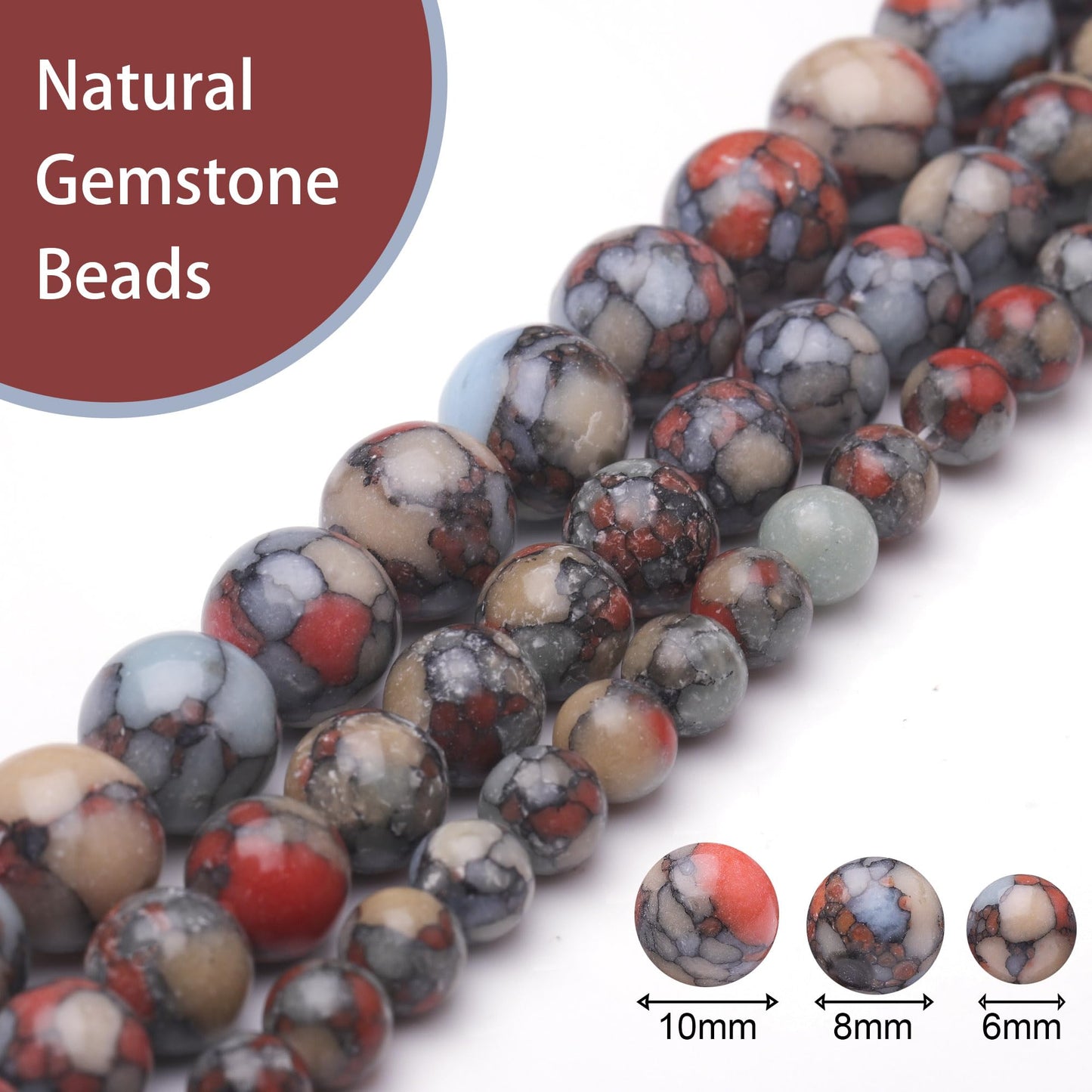Chicager Natural Stone Beads for Jewelry Making,8mm Colorful Imperial Jasper Polished Smooth Round Gemstone Beads for Bracelet Necklace 15 Inch
