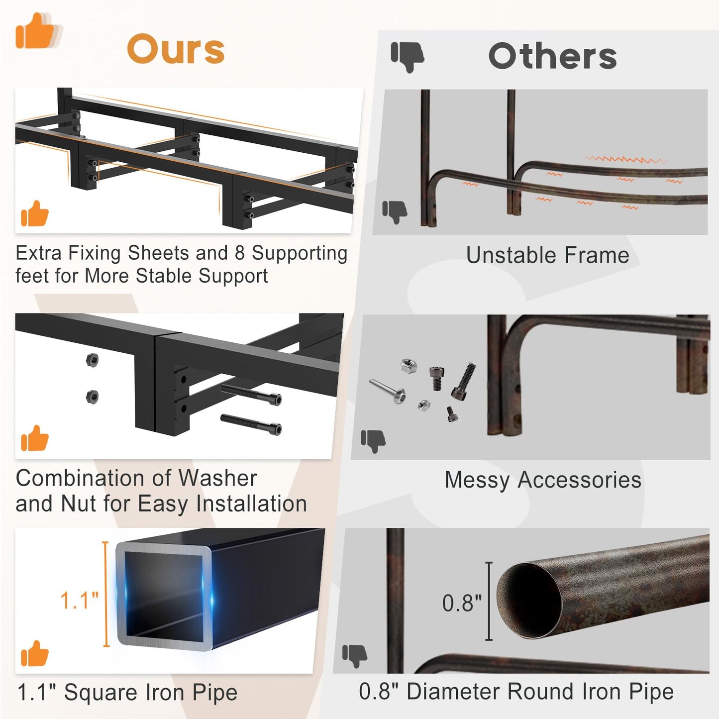 LOENIY 4ft Firewood Rack Outdoor with Waterproof Widened Cover, Heavy Duty Firewood Holder includes Carrier Bag, Powder-coated Wood Rack with Hooks, Firewood Storage Rack for Fireplace Deck Patio
