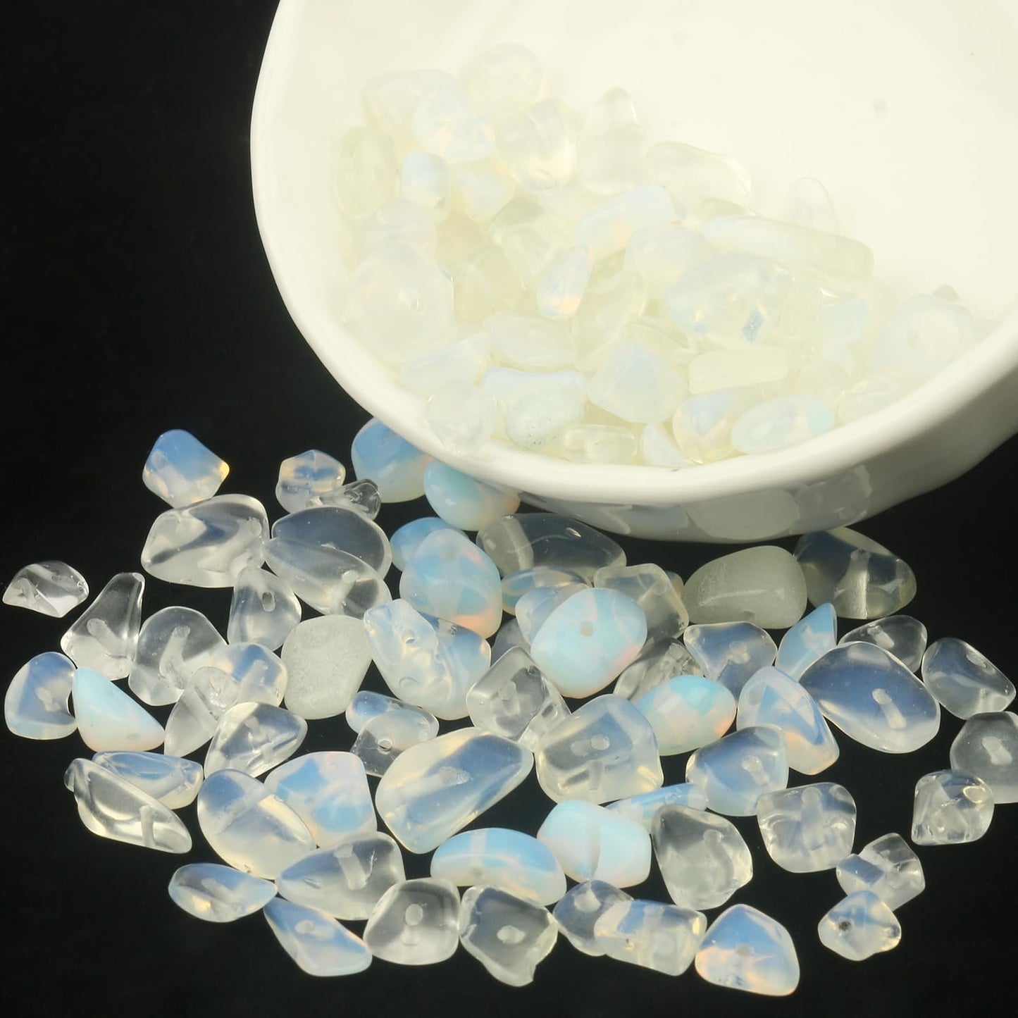 30in White Opalite Natural Chip Stone Beads 5-8mm About 230pcs, Irregular Drilled Translucent White Bead for Bracelets Jewelry Making Supplies for Adults, DIY Crafts.