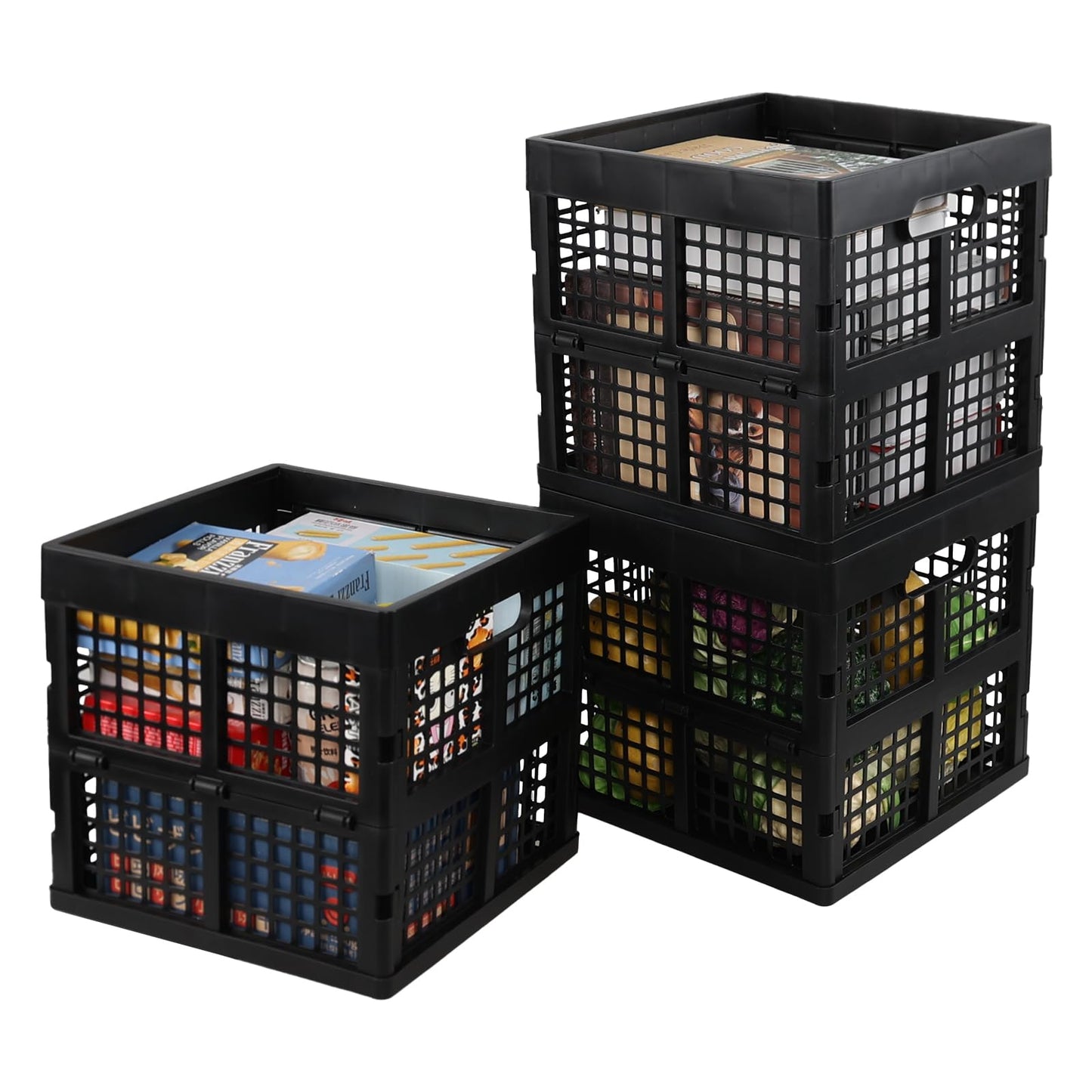 Utiao 18 L Collapsible Storage Crates, Square Plastic Crates, Black, 3 Pack
