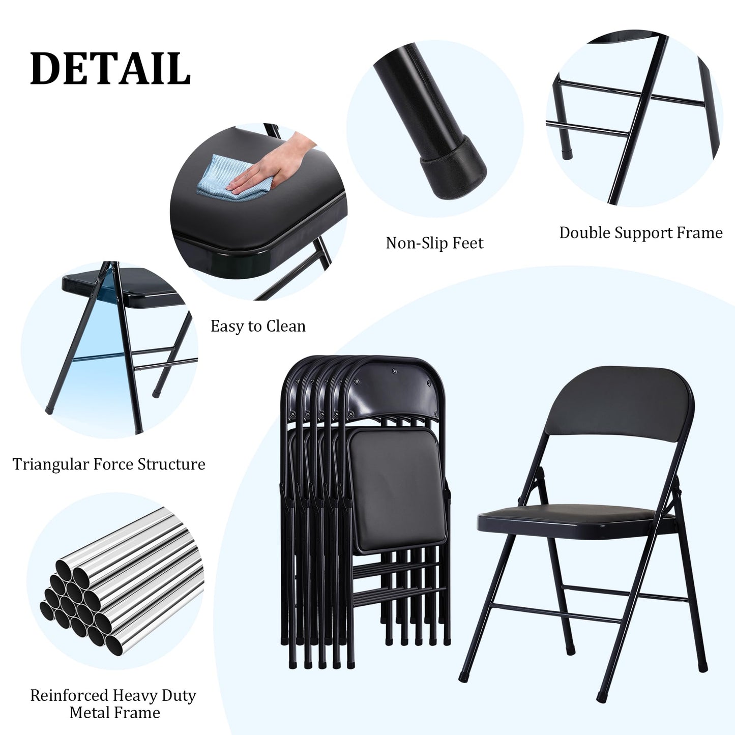 Usnipoya Folding Chairs 10 Pack Black with Padded Seats, 350-LBS Heavy Duty Metal Frame, Portable Design for Commercial Use, Party Events Wedding Outside, No Assembly Required