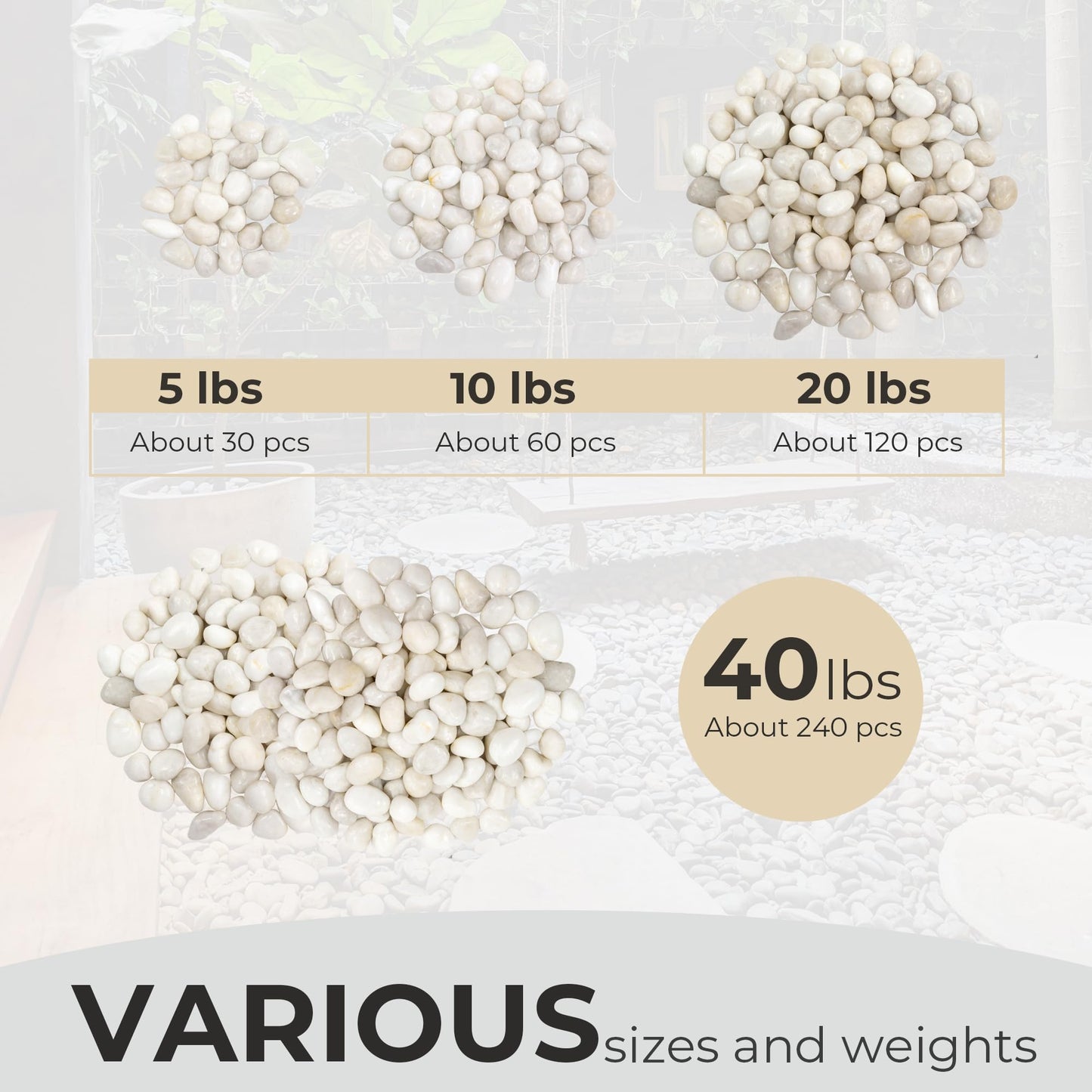 VINICS 20lbs Large River Rocks, 2-3 Inch White Pebbles for Plants, High Polished Natural Decorative Stones for Aquarium Vase Filler Fish Tank Landscaping Garden