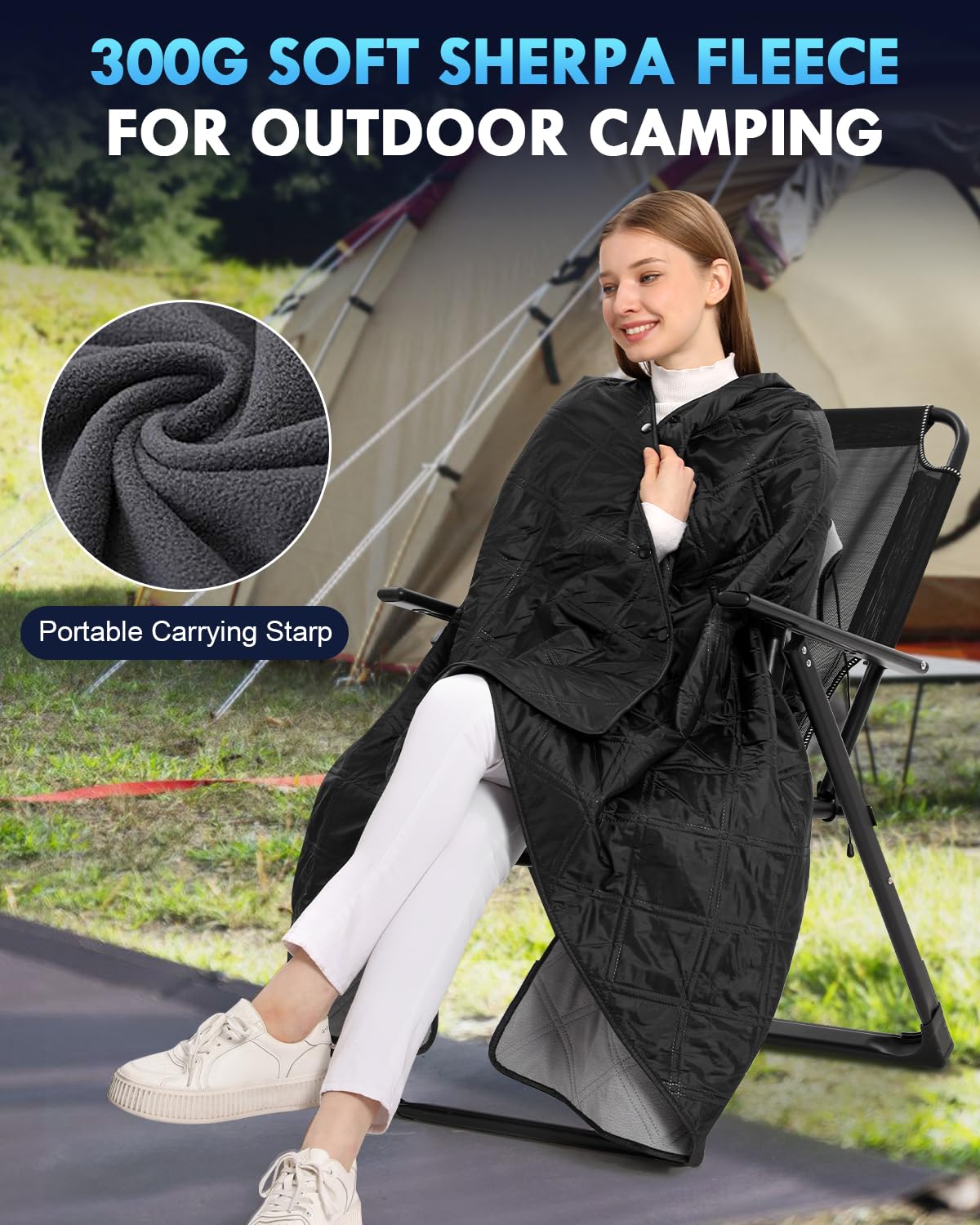 JOYLAMA Outdoor Camping Blanket, Fleece Waterproof Stadium Blanket with Portable Bag, Lightweight for Cold Weather, Sports, Pet, Beach, Picnic, Stadium, Travel, Car, 79 * 54inch