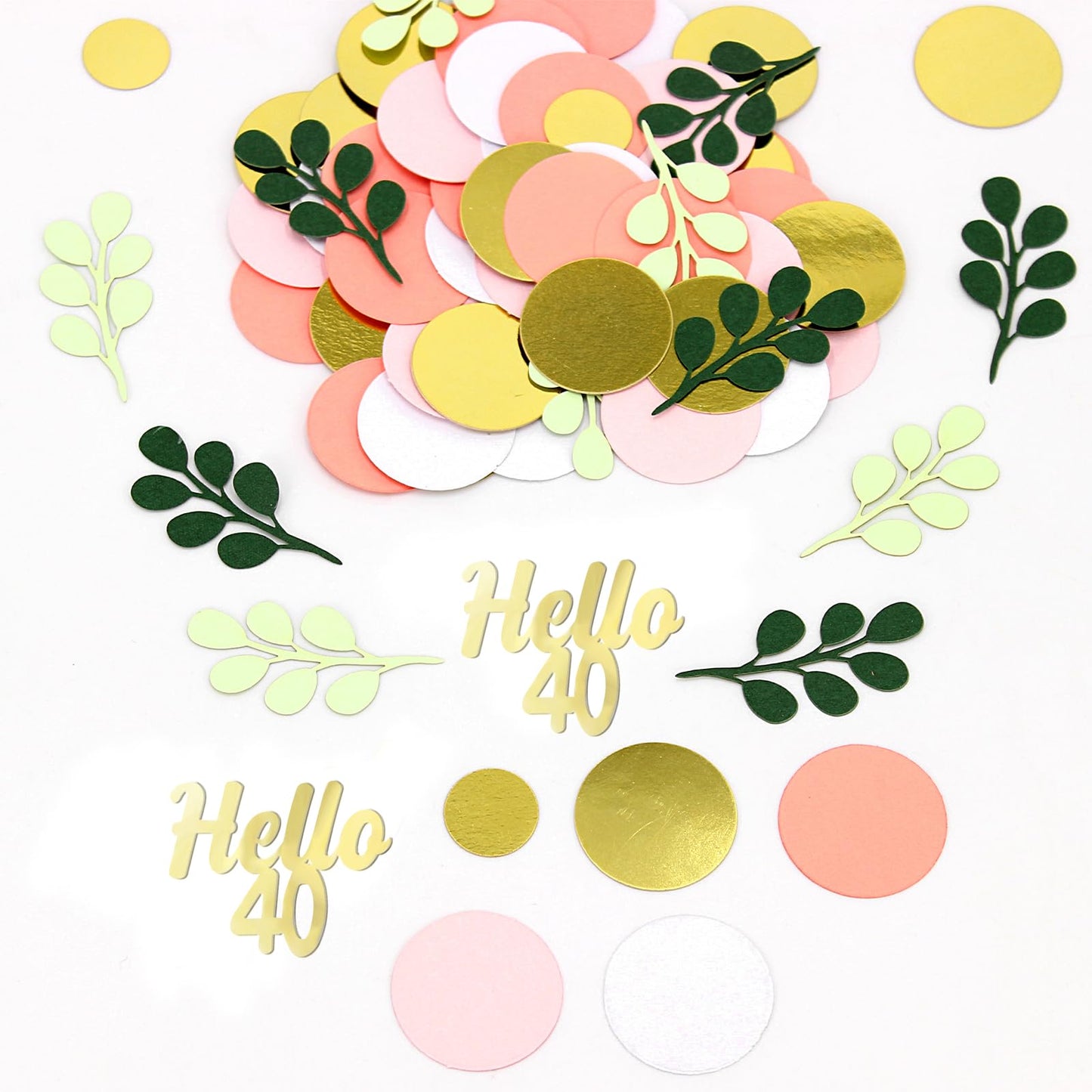 Vofrise 300PC 40TH Birthday Confetti for Table Pink and Sage Green Happy 40TH Birthday Decorations for Women Dots Hello 40 Confetti Scatters Forty Party Decor Supplies