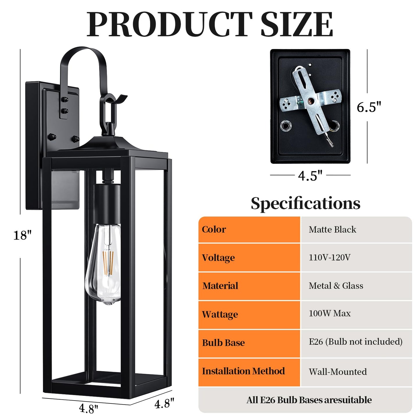 MYHXQ 18'' Large Outdoor Wall Lights 2 Packs, Modern Black Exterior Lighting Fixtures, Waterproof Outdoor Sconces Porch Light for House Wall Mount, Farmhouse Wall Lanterns for Front Door, Garage