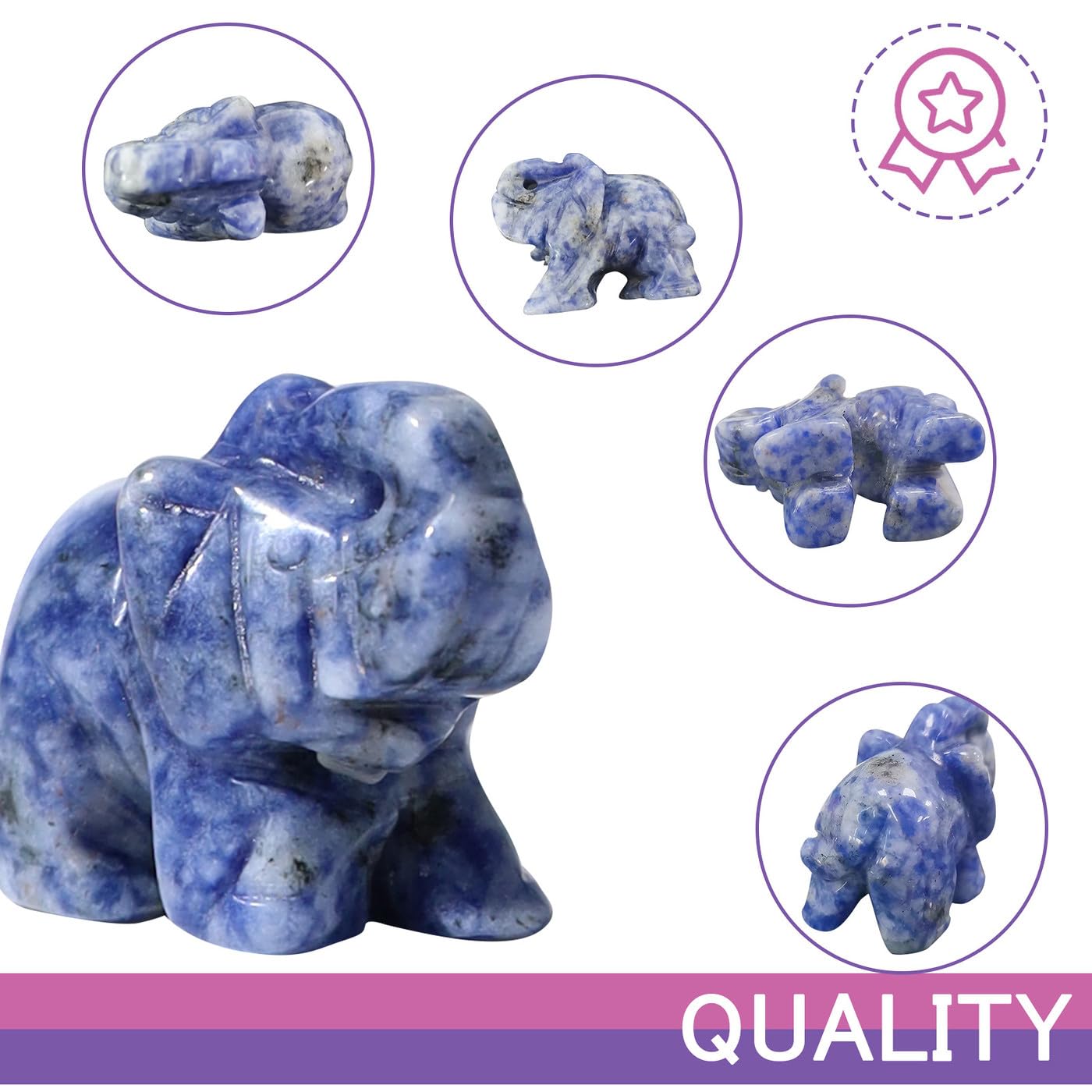 QINJIEJIE Blue White Sodalite Crystals Elephant Decor Cute Desk Polished Stones Figurine Natural Gemstones Luck Decoration Home Room Office Pocket Hippie Elephant Meditation Gift for Women
