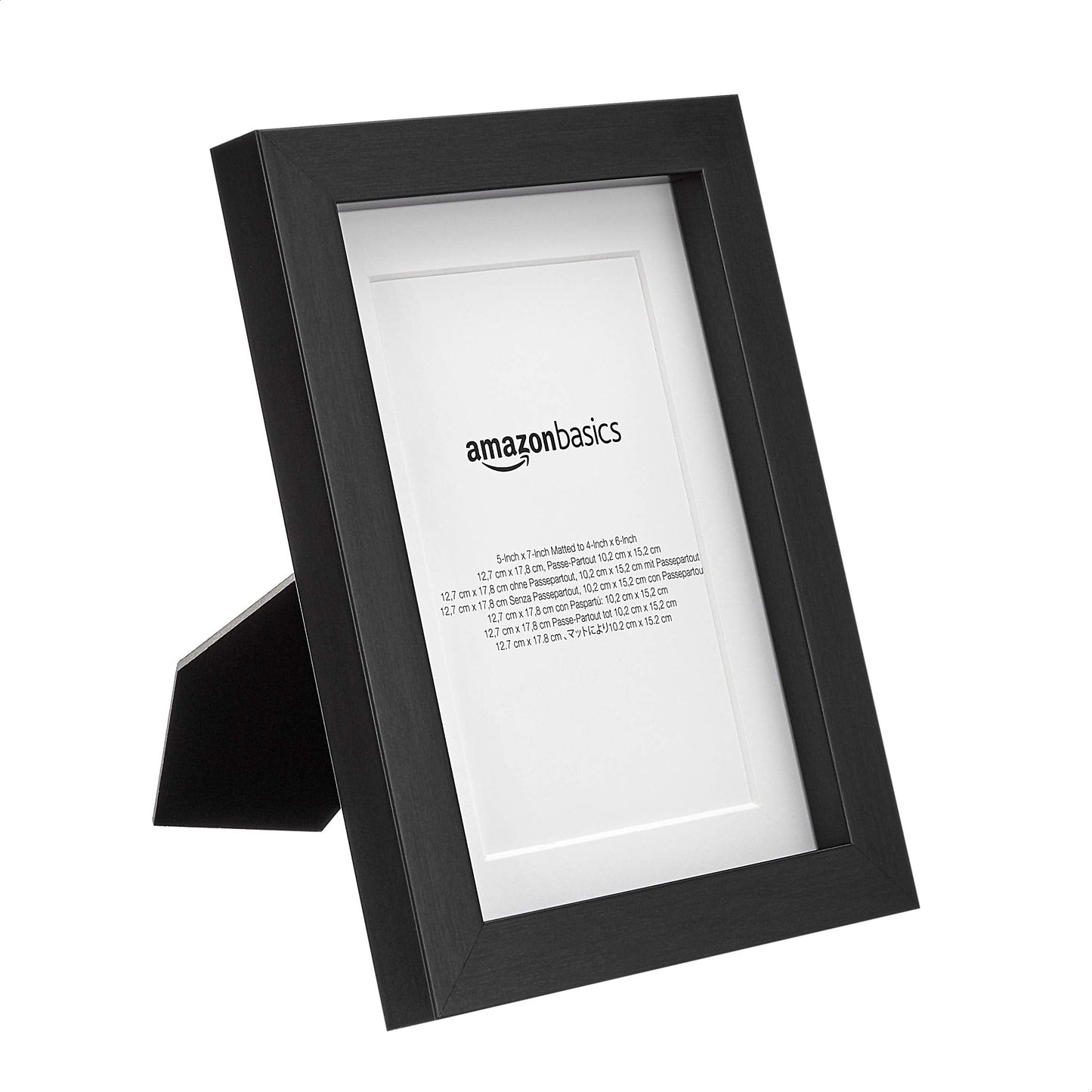 Amazon Basics Rectangular Picture Frame with Glass, 5" x 7", Wall Hanging or Tabletop Display, Mat for 4" x 6" Photo, Black, 2-Pack