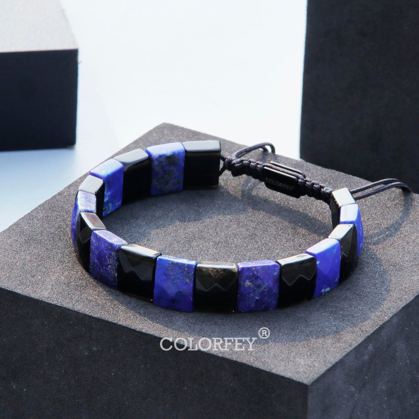 COLORFEY Natural Crytals Mens Beads Bracelet Mens Bracelets Beaded Lapis Lazuli Black Obsidian Trendy Handmade Bracelet, Unique Double Protection Energy Beads Healing Crystals Bracelets for Men
