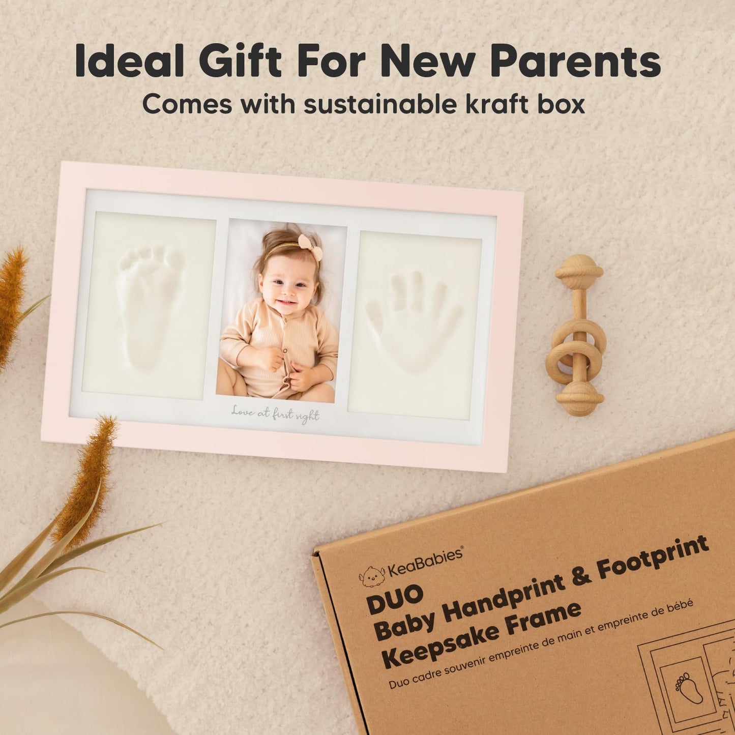 KeaBabies Baby Hand and Footprint Kit - Clay Handprint Keepsake Frame, Newborn Nursery Picture Frame, Personalized New Mom Gifts for Shower & Registry, First Mother's Day (Petal Pink)