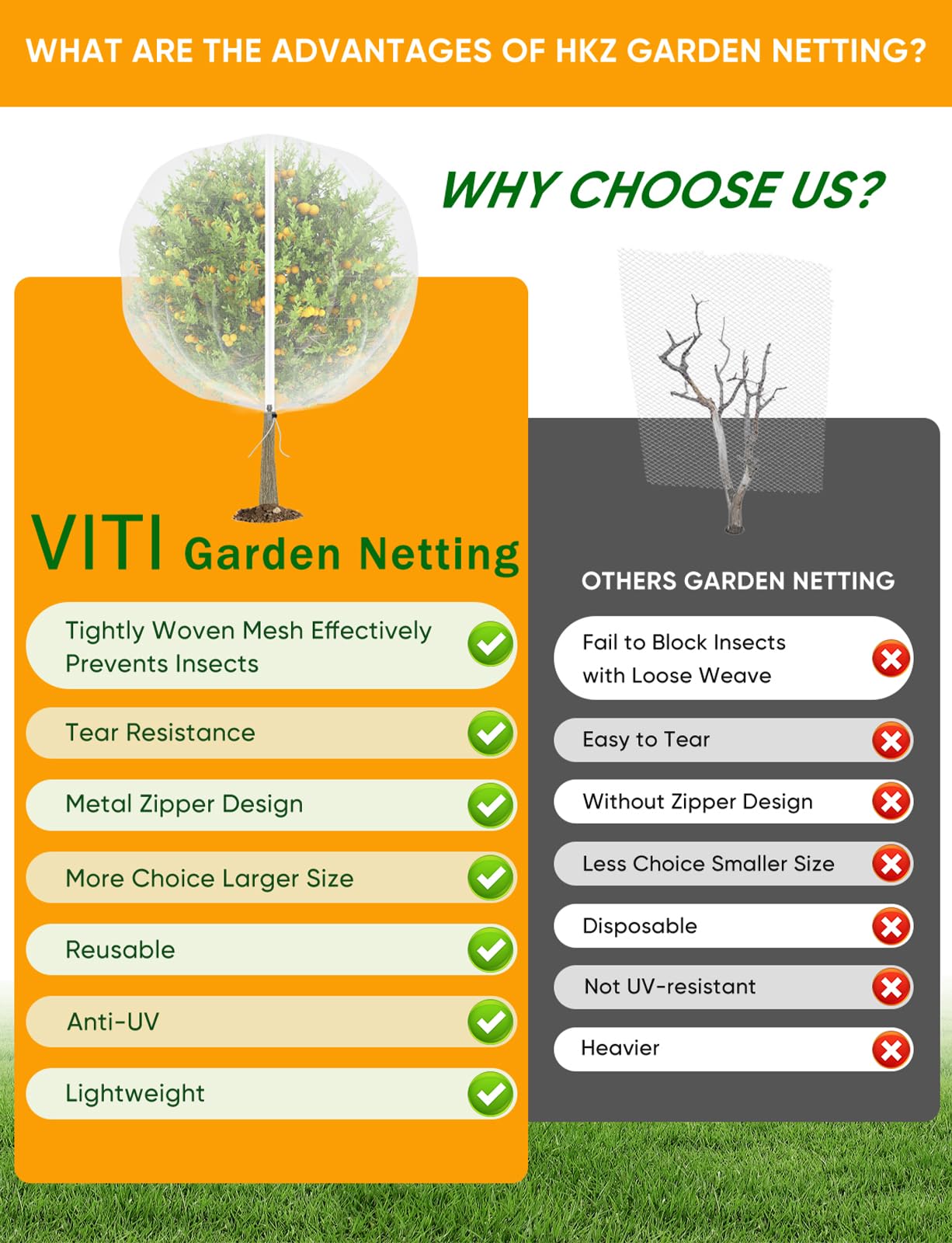 VITI Fruit Tree Netting for Cicadas - with 2Pcs 6Ftx5.3Ft Zipper&Drawstring Protection for Your Fruit Trees Garden Bird Netting Covers Blueberry Bush Tomato Bug Plant Protection Cherry Apple Tree