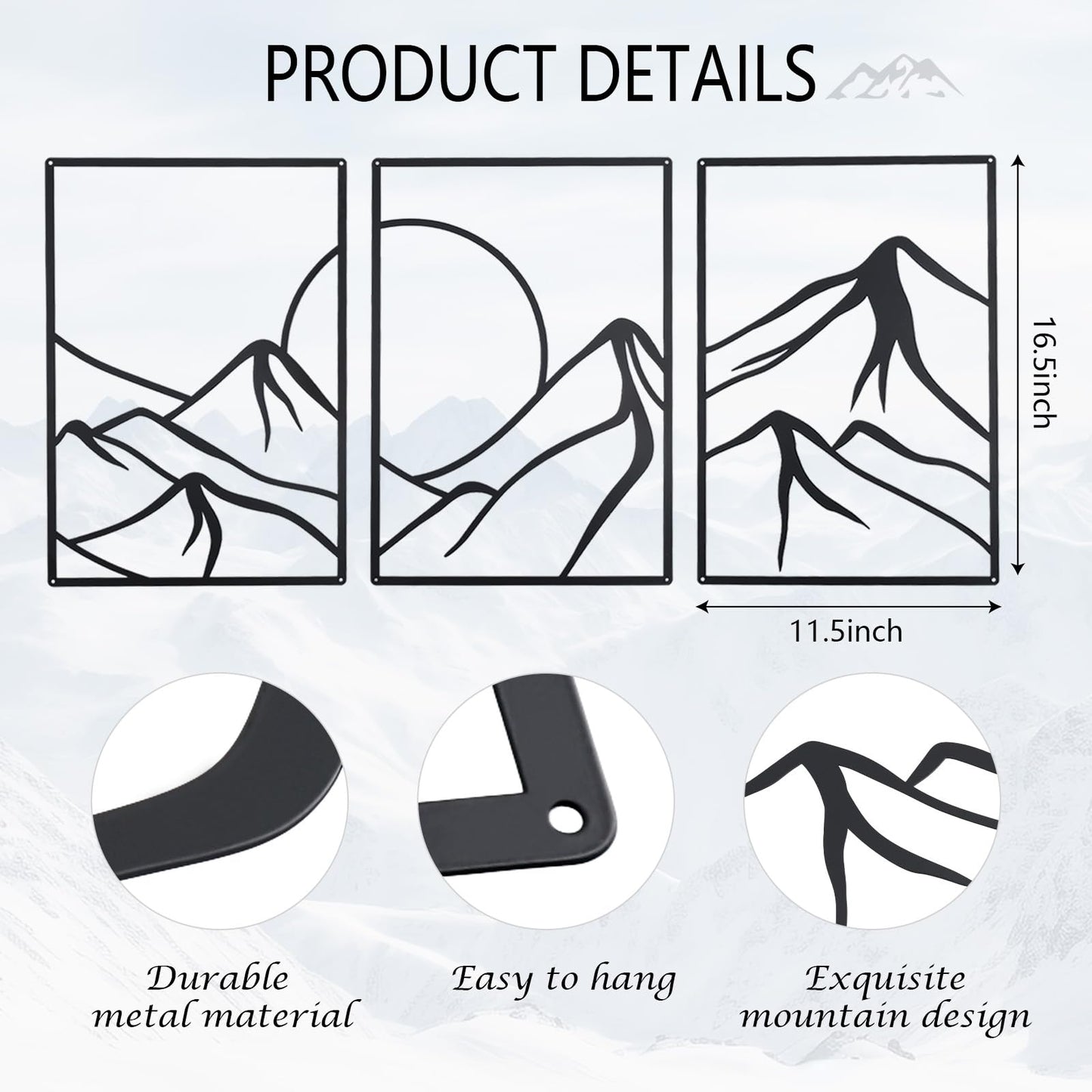 OYEFLY 3 Pcs Minimalist Metal Wall Art, Forest Line Drawing Wall Decor (Black)
