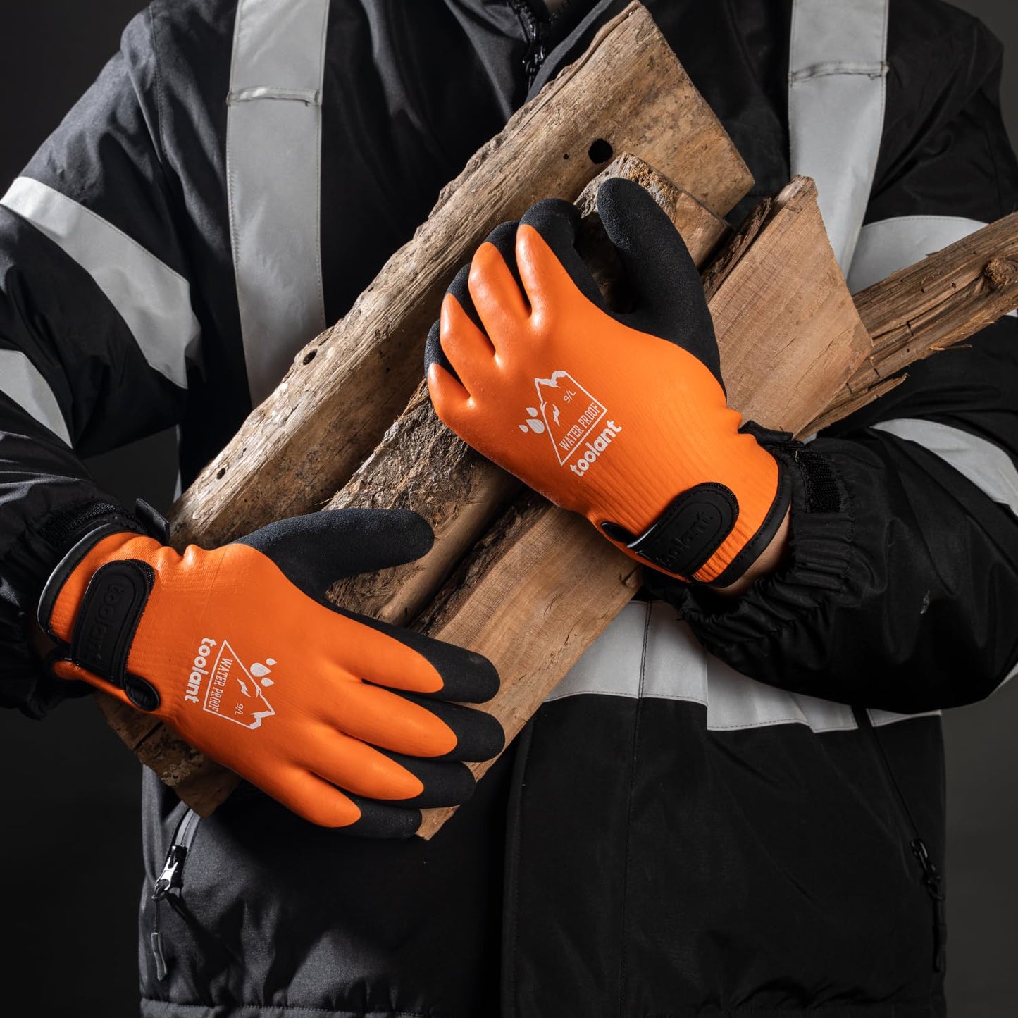 toolant 100% Waterproof Gloves for Men and Women, Winter Work Gloves for Cold Weather, Touchsreen, Thermal Gloves for Fishing, Gardening and Working in Freezer, With Grip, Orange, XX-Large