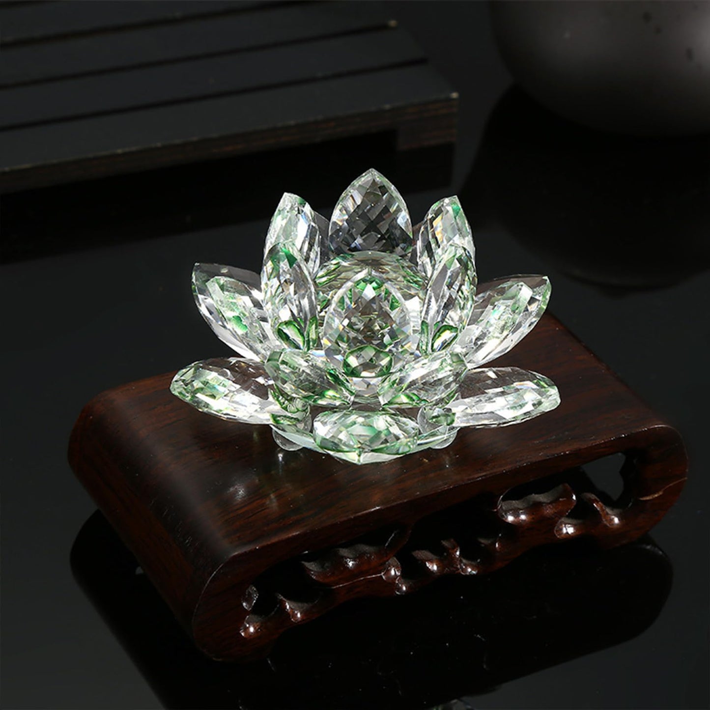 Crystal Figurine Flower Decor Glass Ornaments Transparent Crystal Figurine for Home,Office,Gift Decoration(Green)