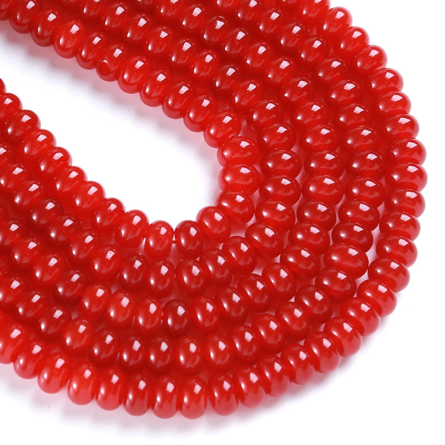 76pcs 5x8mm Natural Red Jade Stone Rondelle Spacer Loose Beads Abacus Disk Stone Round Loose Gemstone Beads for Jewelry Making DIY Bracelet Necklace