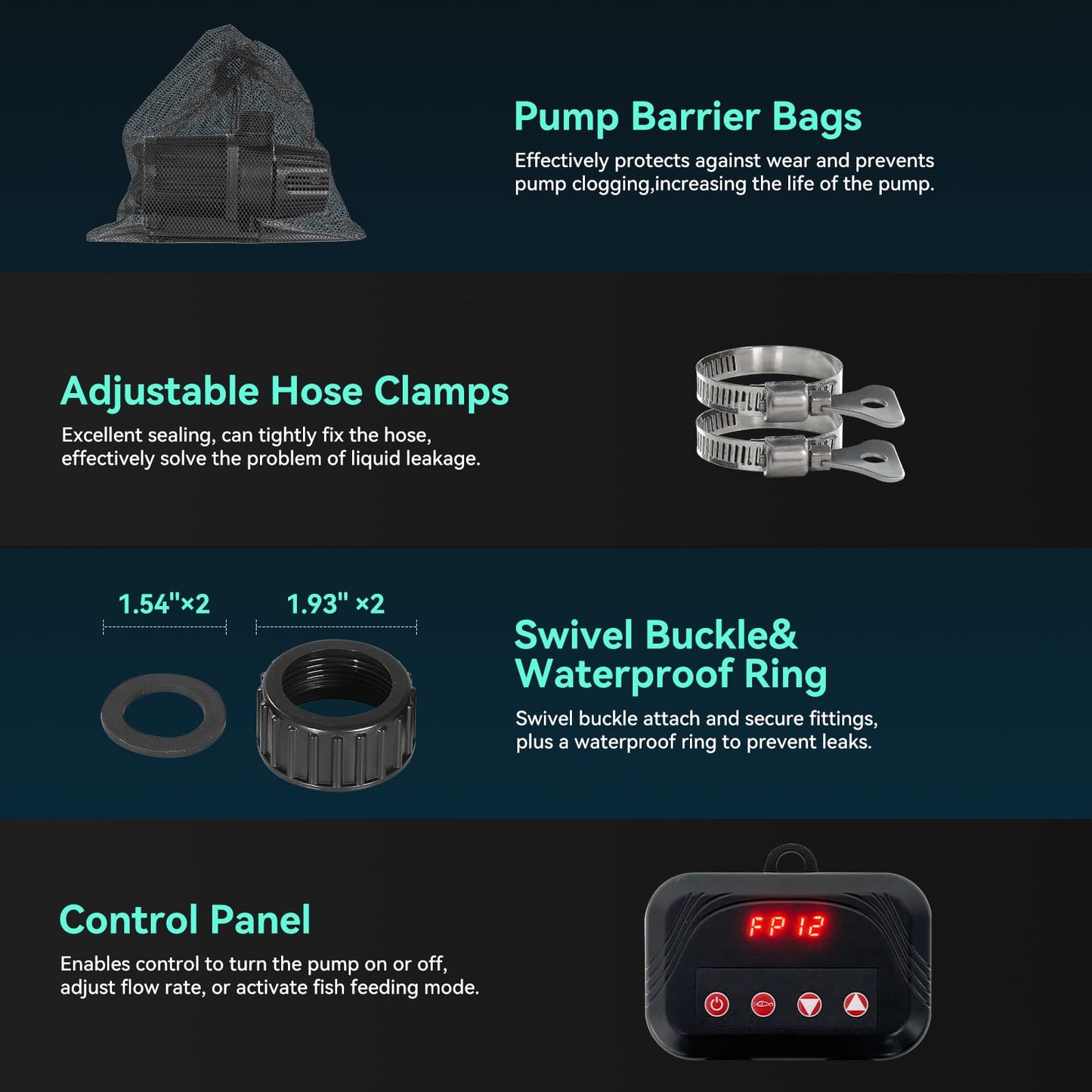 1587 GPH Pond Pump, 55W Submersible Water Pump with Control Panel, 16.5FT. Lift Height for Koi Pond Pool, Waterfall, Fish Tank, Aquarium, Hydroponic, Ultra Quiet, Barrier Bag & 16.5FT Power Cord