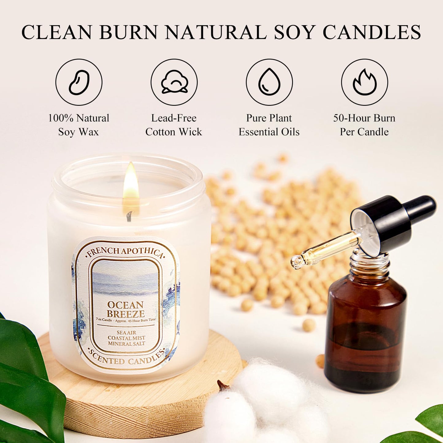 Scented Candle Gift Set, 4 Pack 7oz Natural Soy Wax Aromatherapy Candles, Fresh Linen, Ocean Breeze, Cherry Blossom, Eucalyptus Mint, Ideal Gifts for Women