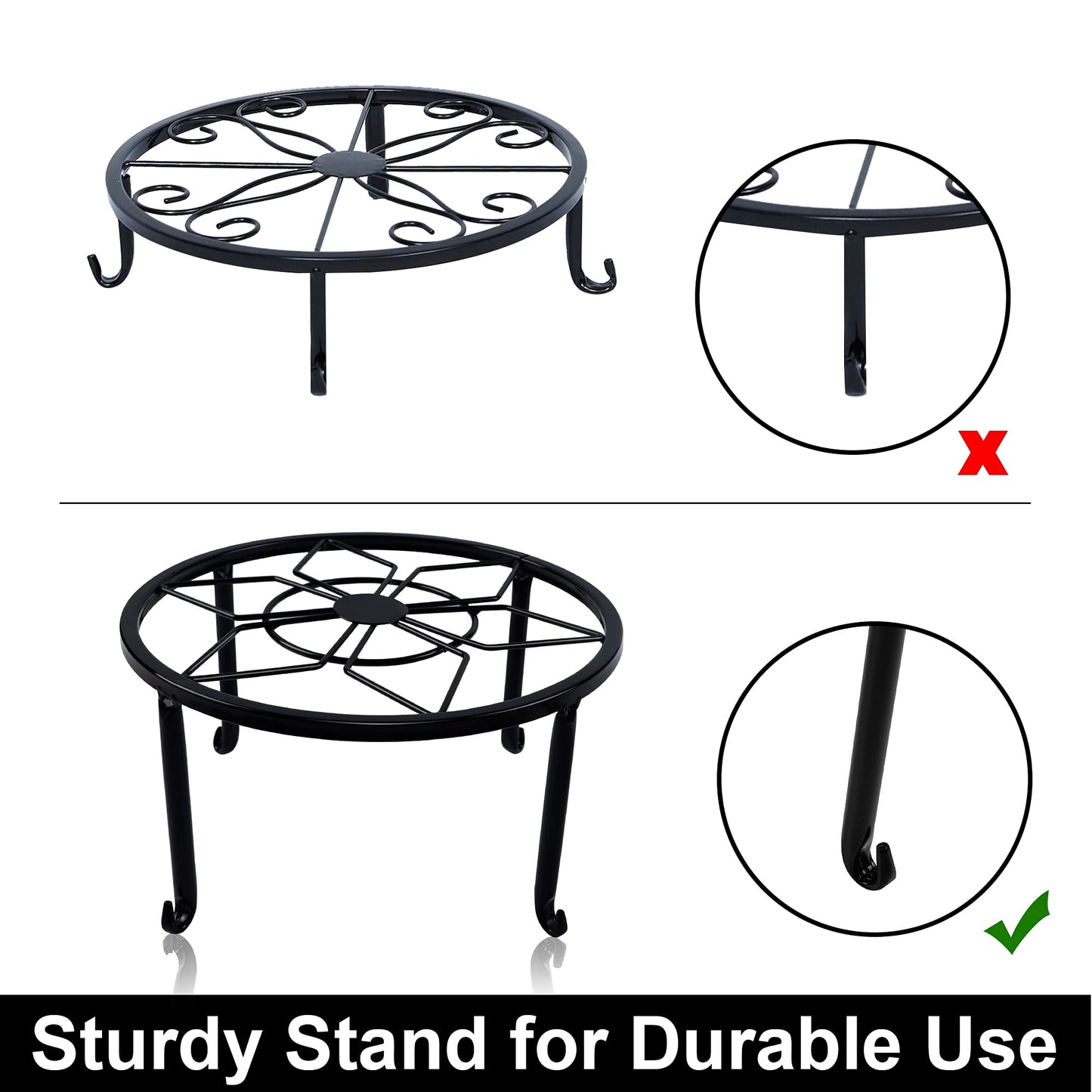 yosager 4 Pack Metal Plant Stands for Flower Pot, Heavy Duty Black Iron Potted Stand Holder, Indoor Outdoor Rustproof Metal Planter Container Round Supports Display Rack for Home & Garden Decor