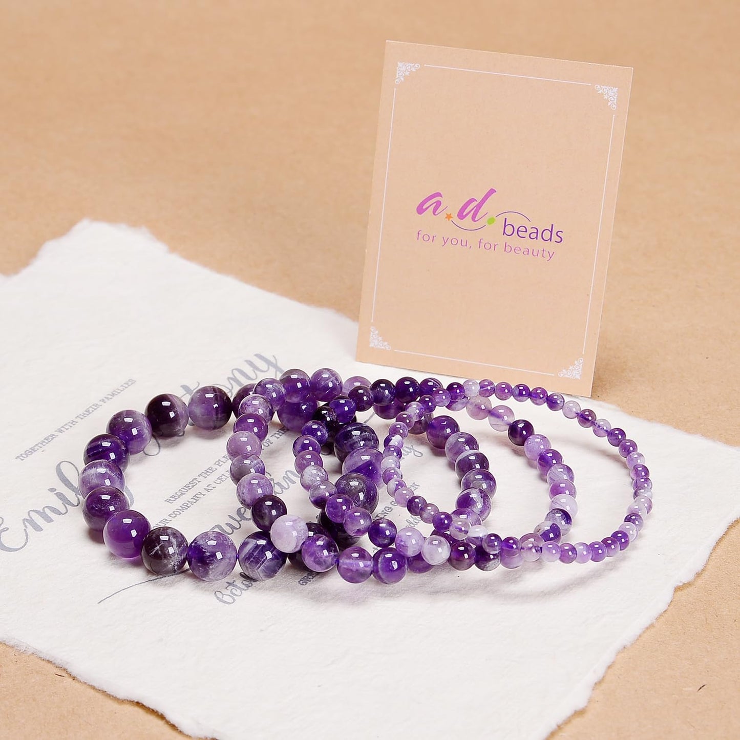 AD Beads Handmade Gemstone Stretch Elastic Bracelet Crystal Healing Reiki Nature's Beauty and Spiritual Essence Unisex (10mm, Dream Amethyst (Third-Eye Energy))