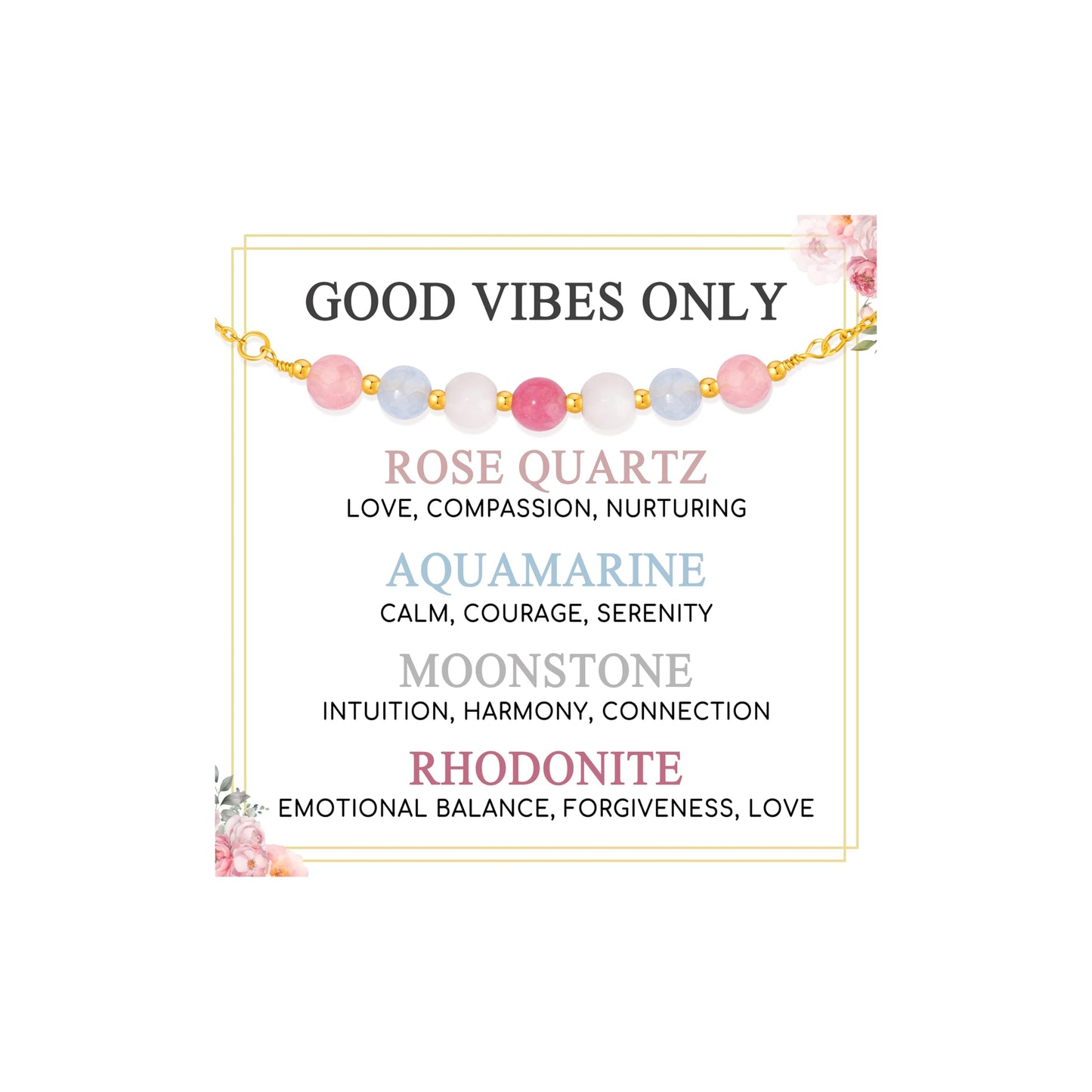 JoycuFF New Beginnings Gifts for Women, Good Vibes Only Moonstone Bracelet, Protection Positive Happiness Bracelets for Women