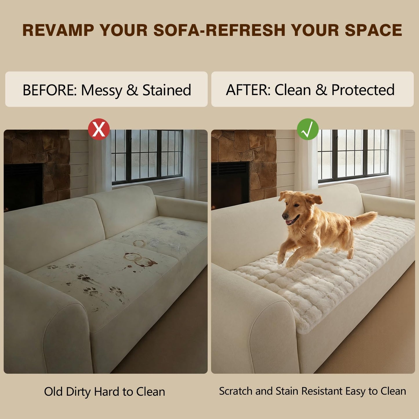 OHSIO Couch Cover for Pets Plush, Non Slip Cozy Sofa Cover Pet Friendly, Soft Thick Fuzzy Sofa Slipcovers for 3 Cushions Washable Couch Sofa Funiture Protector(White,27.6'' x 63'')