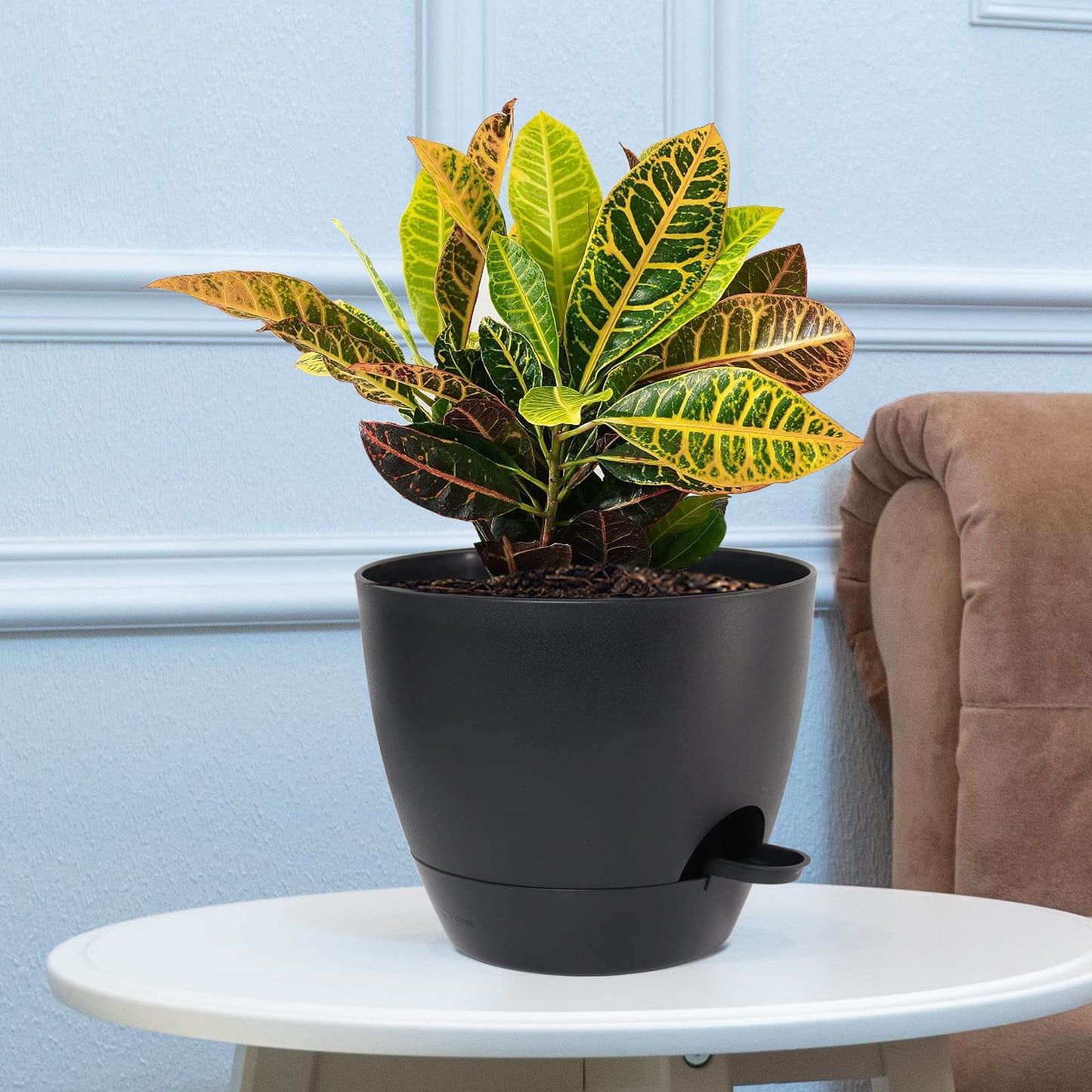 UOUZ Large Self Watering Pots, 12/10/9 Plastic Planters with High Drainage Holes and Deep Reservoir for Indoor Outdoor Garden Plants and Flowers, Black