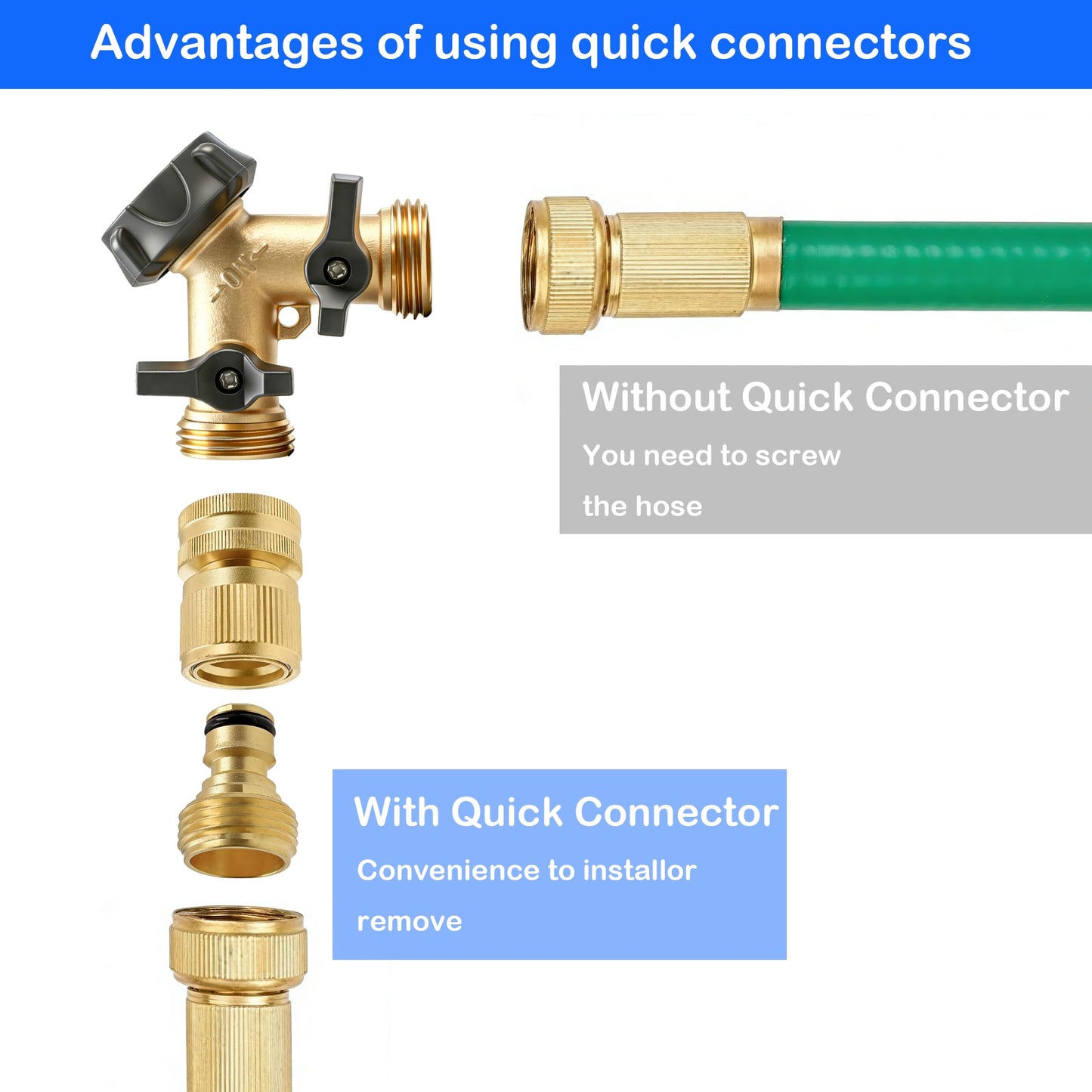 Hourleey Garden Hose Quick Connector, Solid Brass 3/4 Inch GHT Thread Garden Quick Connect Kit, Male and Female No-Leak Water Hose Fittings (8 Set)