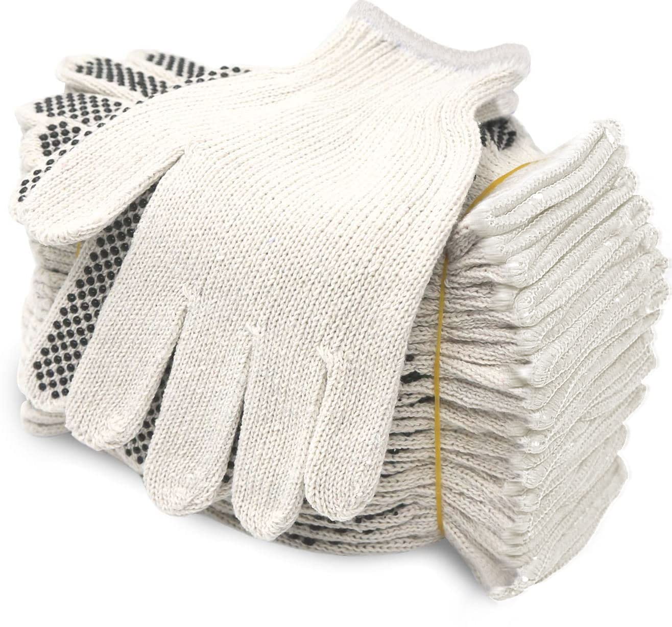 Evridwear Cotton Polyester String Knit Shell Safety Protection Work Gloves for Painter Mechanic Industrial Warehouse Gardening Construction Men & Women 12 Pairs, With one Side Dots, L Size